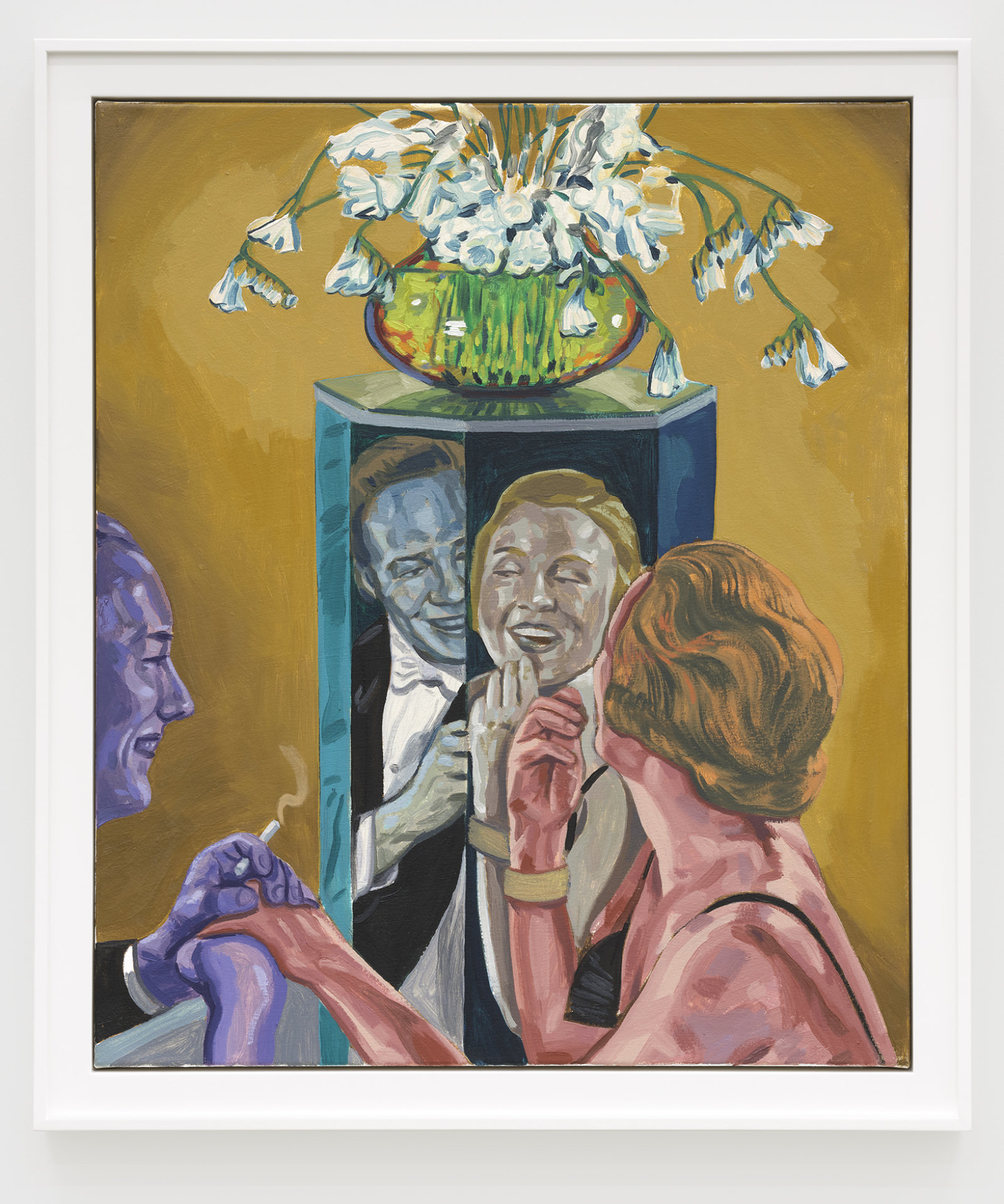 Damian Moppett, Man and Woman in Mirror, 2020, oil on canvas, 36 x 31 in. (92 x 79 cm)