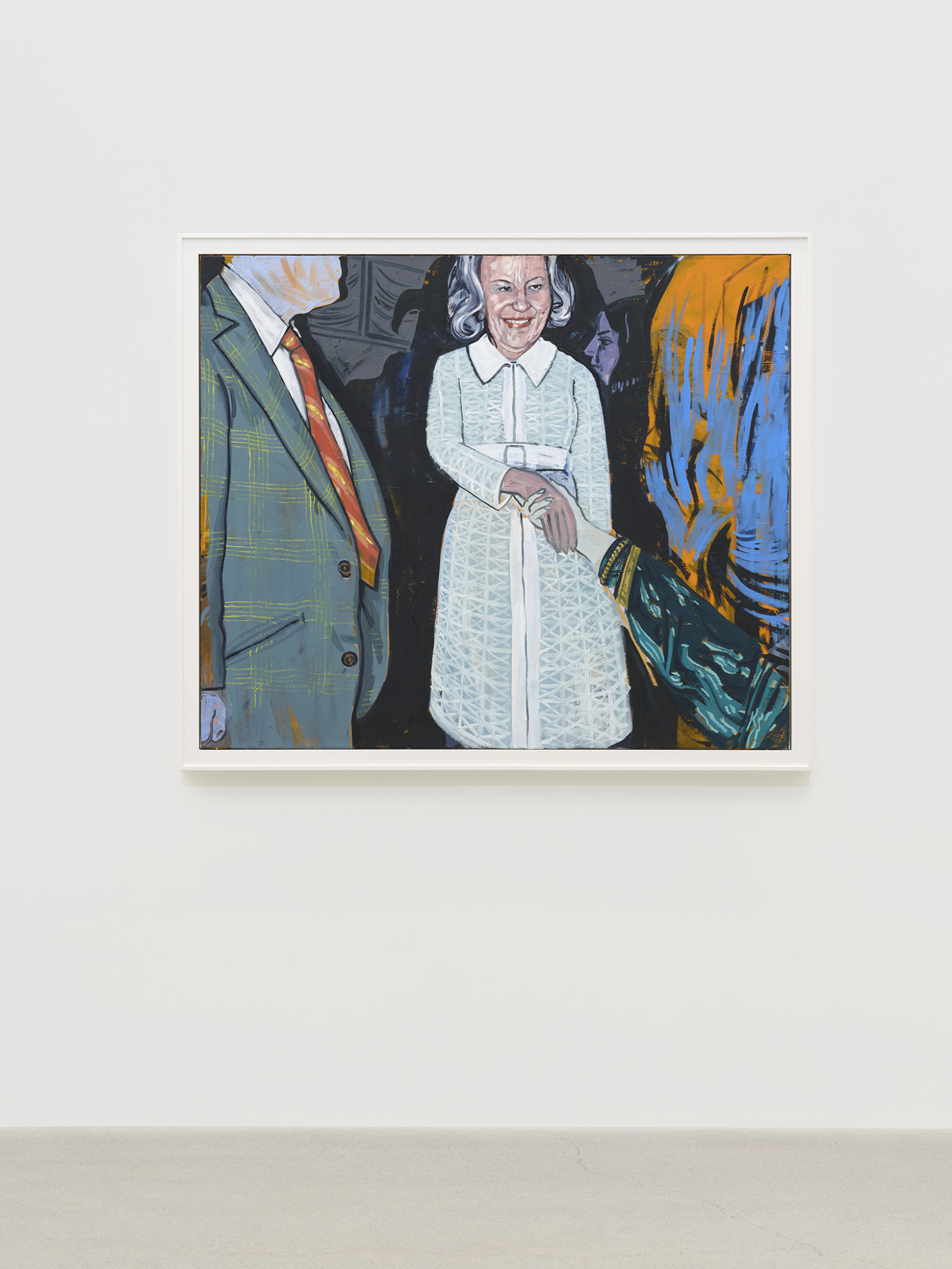 Damian Moppett, Patron (White Dress), 2020, oil on canvas, 50 x 58 in. (126 x 148 cm)
