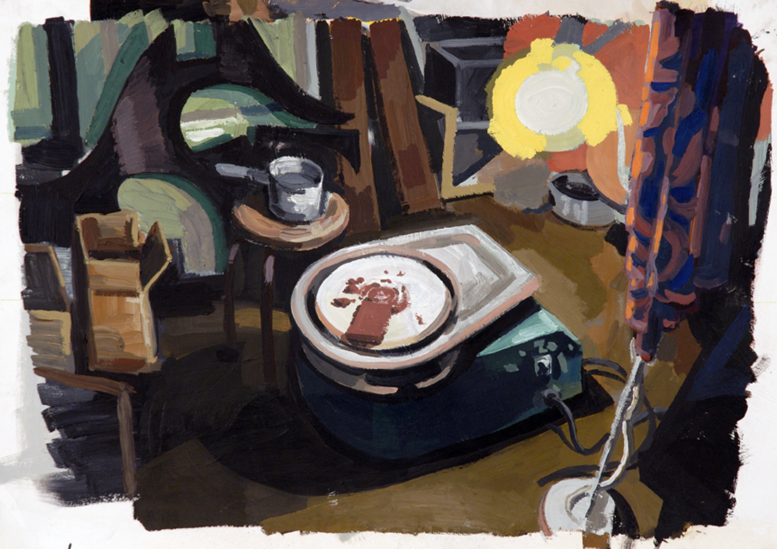 Damian Moppett, Pottery Wheel in Basement, 2006, oil on paper, 26 x 34 in. (66 x 87 cm)