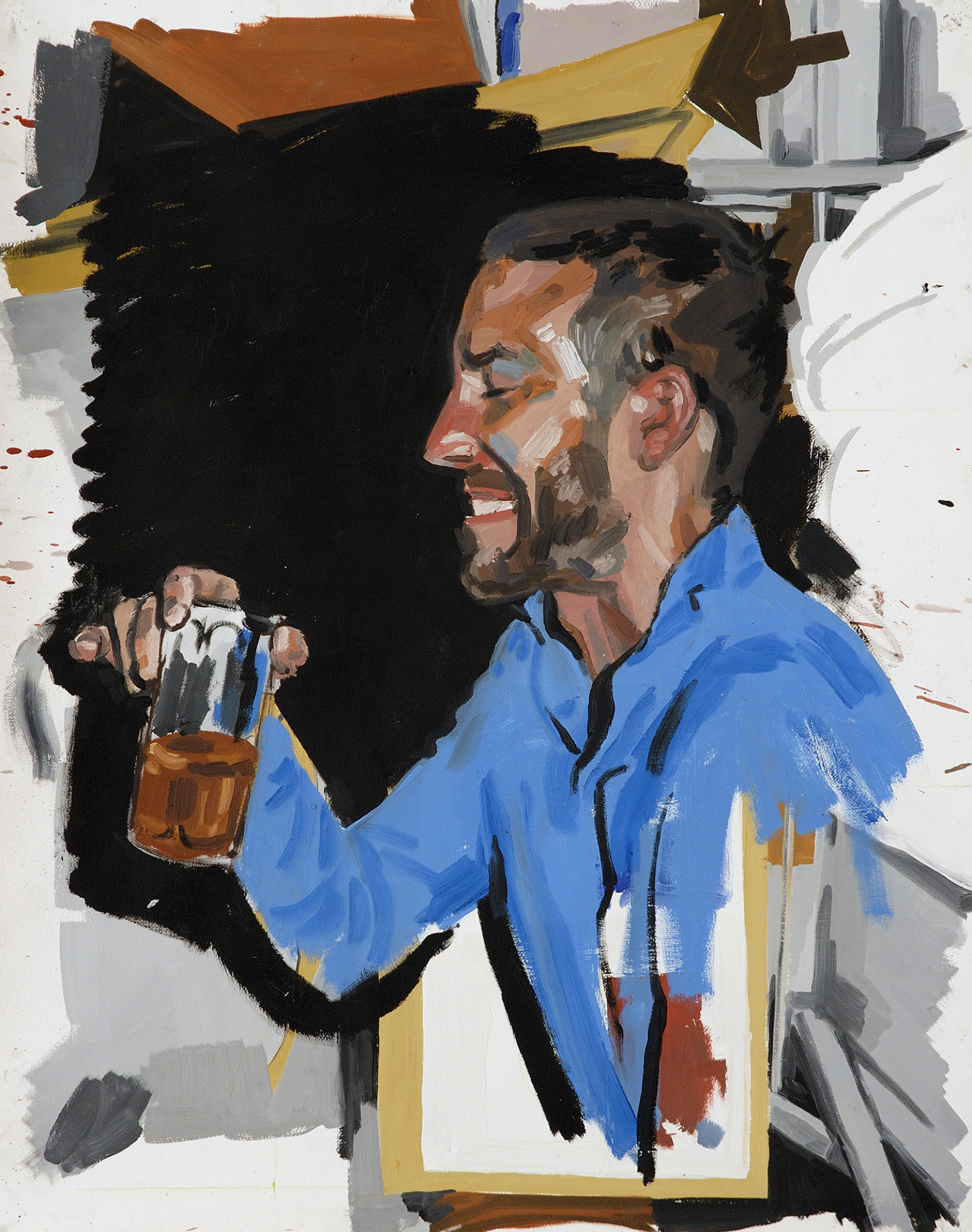 Damian Moppett, Self Portrait Drinking Beer in Dawson City, 2006, oil on paper, 44 x 35 in. (111 x 90 cm)
