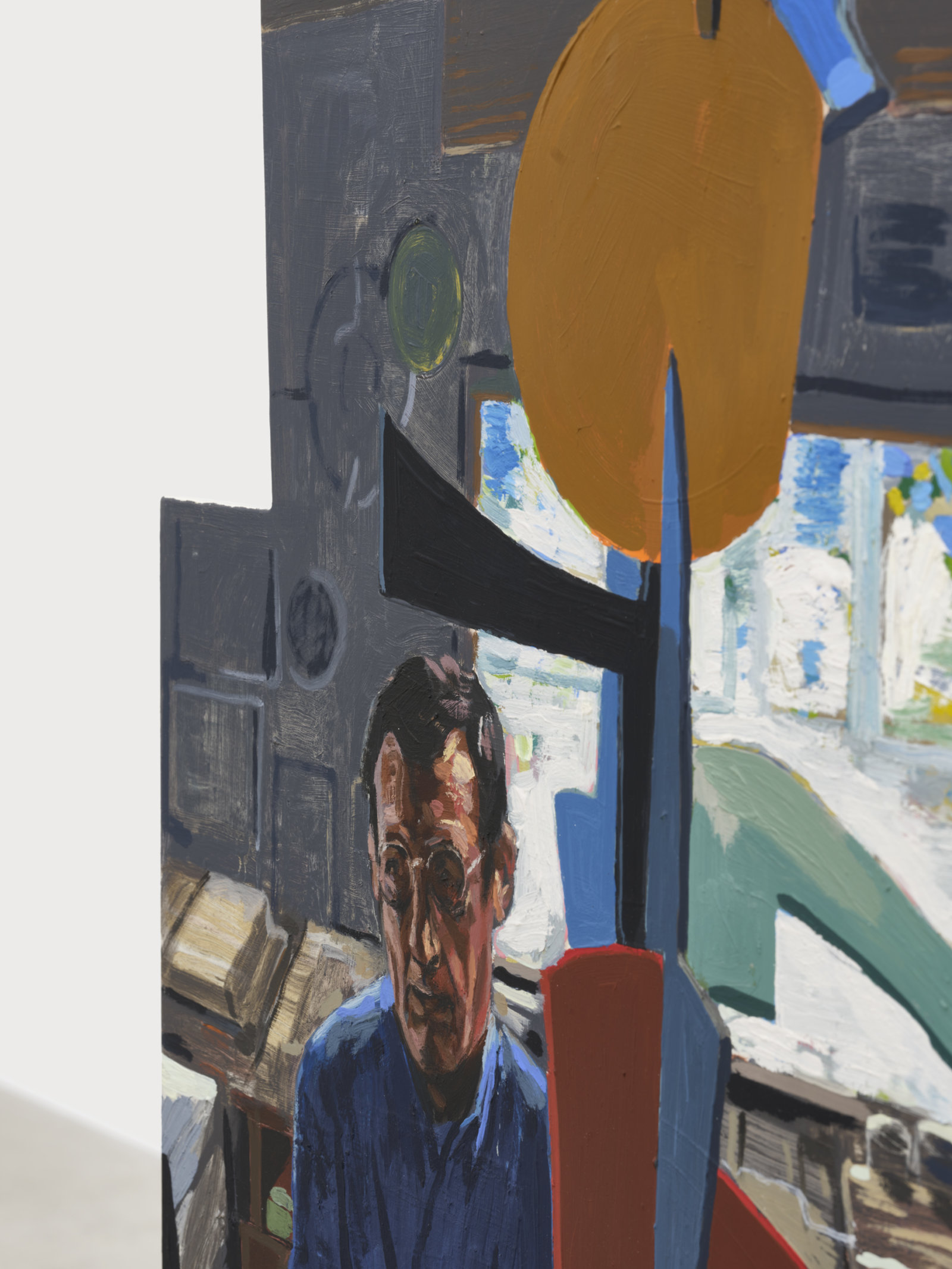 Damian Moppett, Studio with Maquette (detail), 2023, oil and enamel on aluminum, 57 x 26 in. (145 x 66 cm)