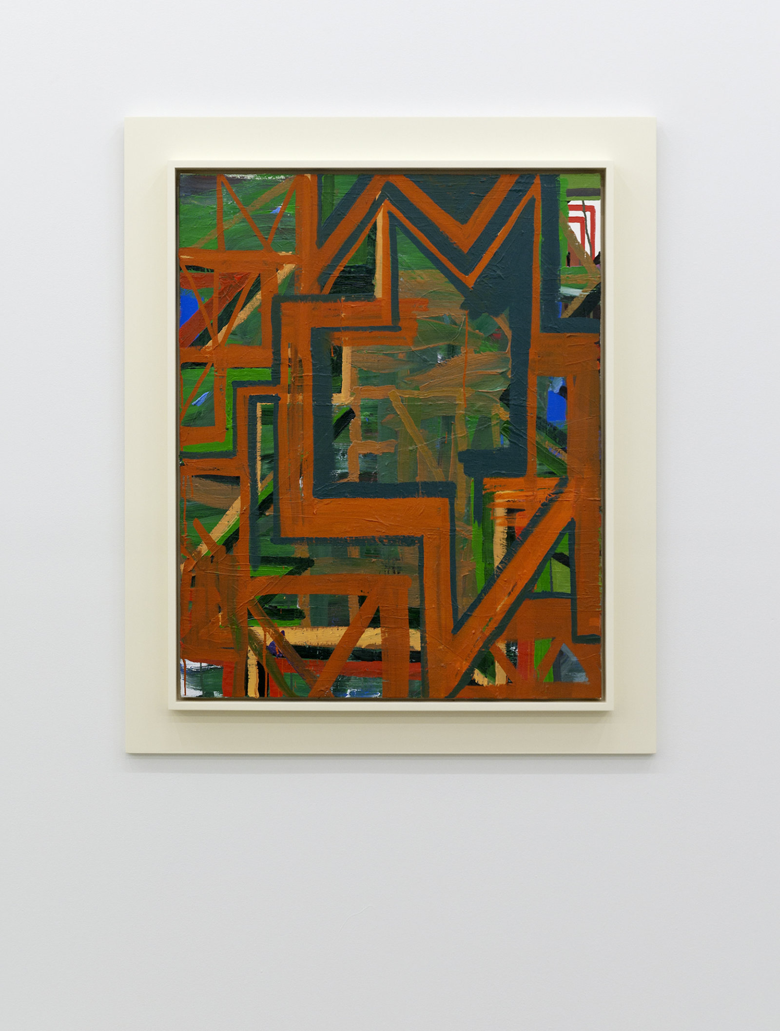 Damian Moppett, Untitled Green and Orange Abstraction, 2010, oil on canvas and wood frame, 42 x 36 in. (107 x 91 cm)