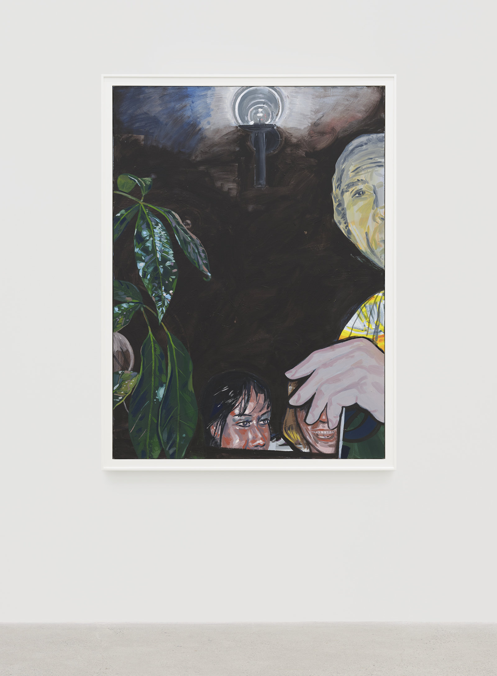 Damian Moppett, Untitled (Party with Plant), 2020, oil on canvas, 67 x 50 in. (170 x 127 cm)