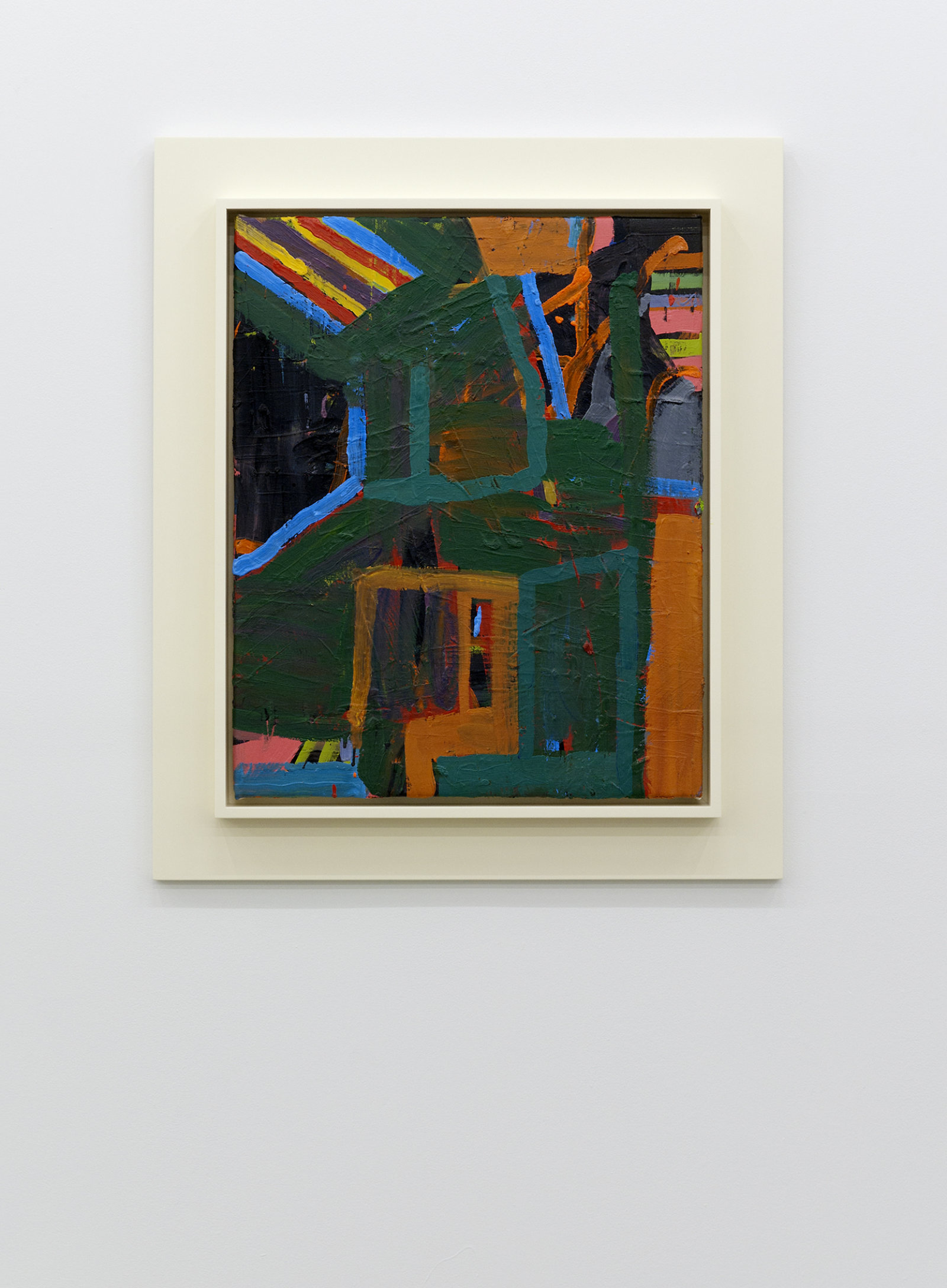 Damian Moppett, Untitled Abstraction (Green Box), 2010, oil on canvas and wood frame, 35 x 30 in. (88 x 76 cm)