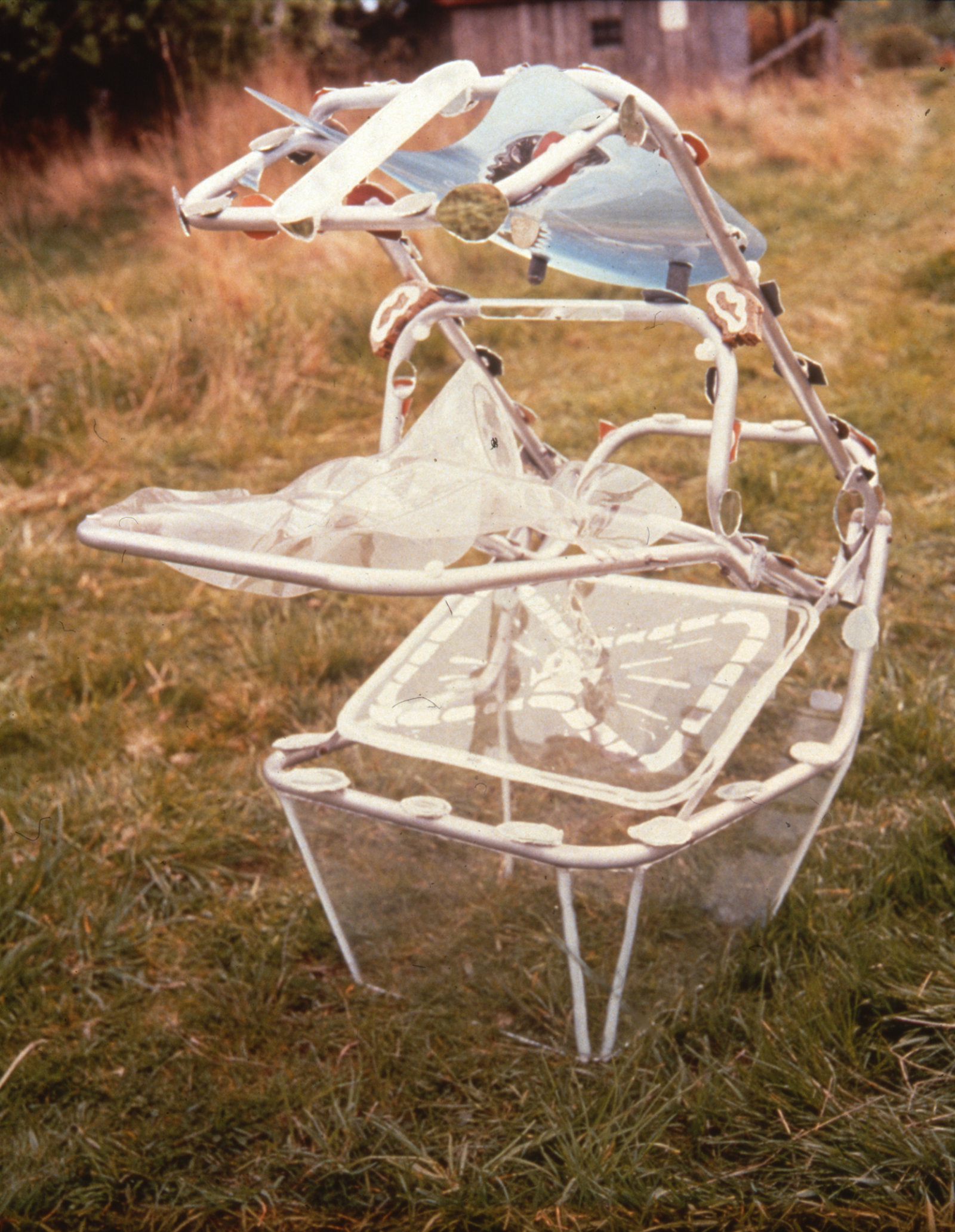 Jerry Pethick, Boccioni Duchamp Forsee Generator, 1976, aluminum, mirror, plastic, stones, fresnel lenses, etched diffraction grating, silicone, 42 x 34 x 23 in. (106 x 85 x 58 cm)