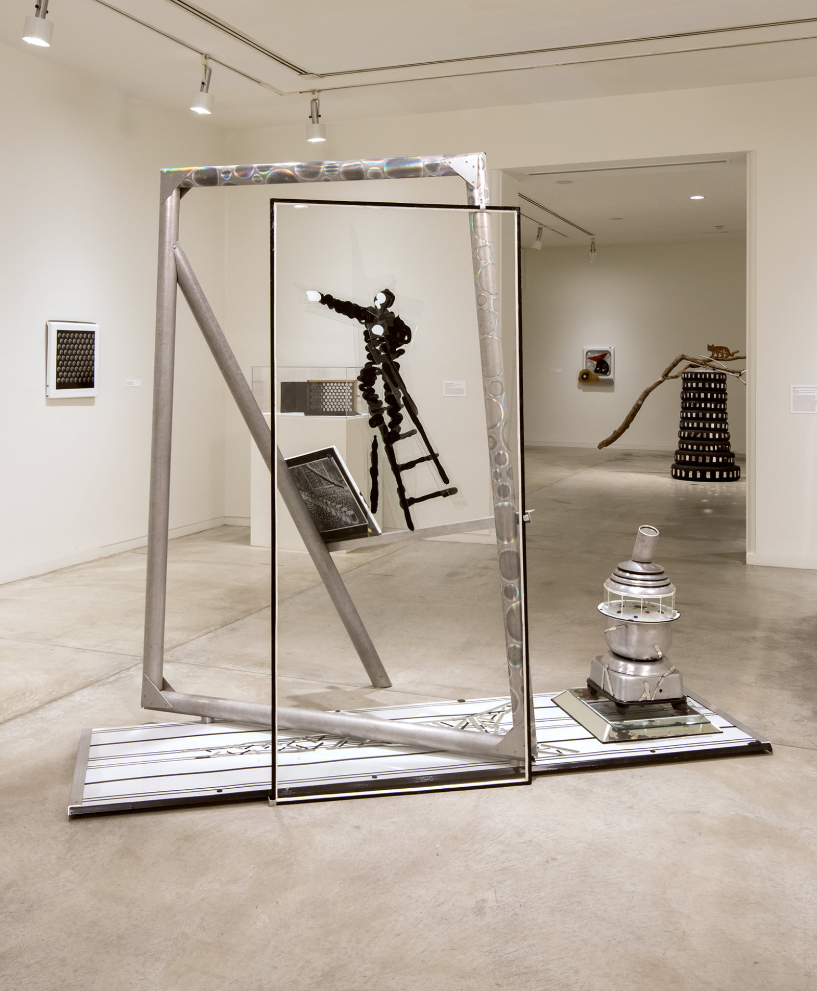 Jerry Pethick, One Side of Seurat, 1983, enamelled steel, aluminum, mirror, glass, silicone seal, etched spectrafoil, enamelled copper, 95 x 118 x 33 in. (240 x 300 x 84 cm)