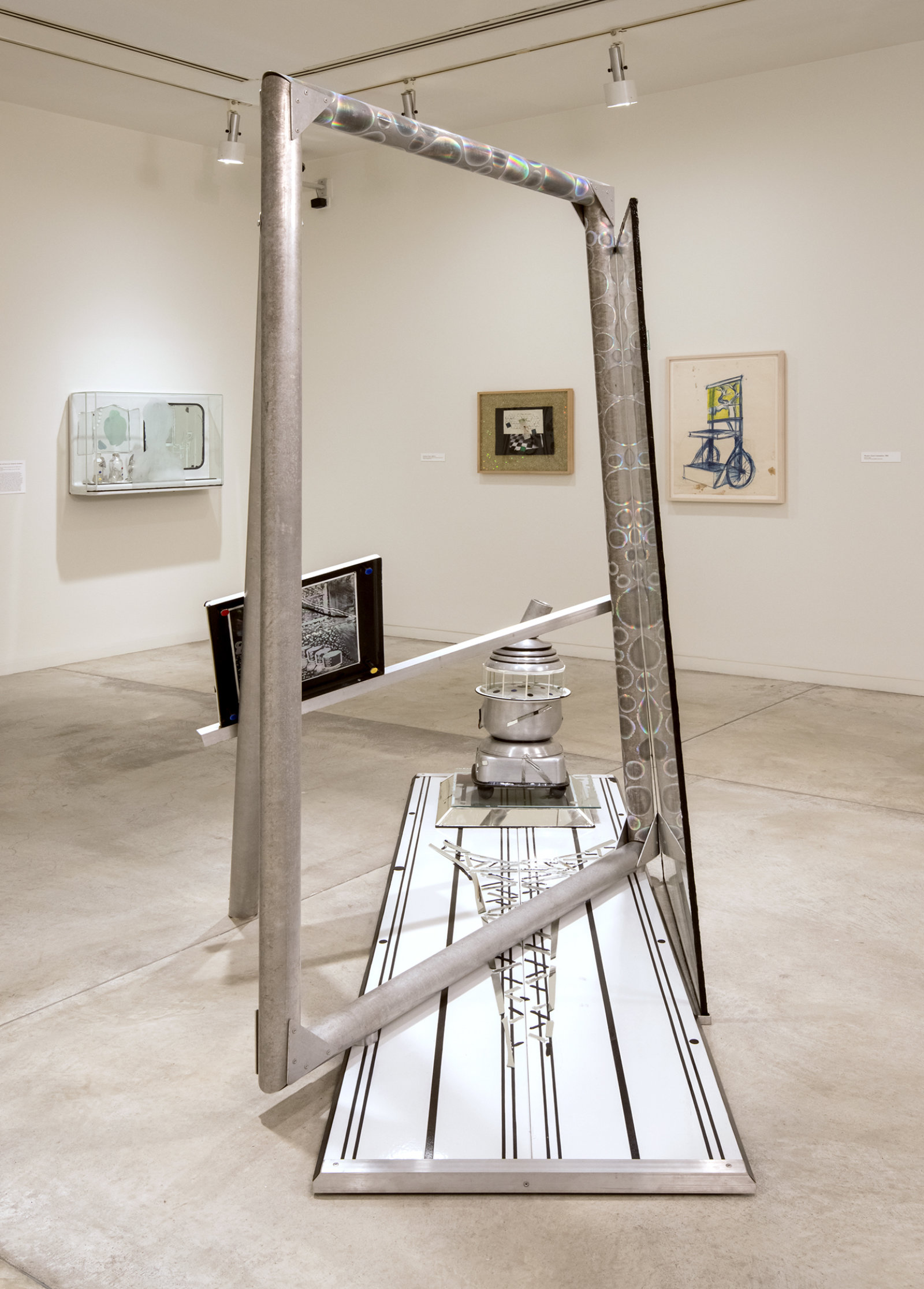 Jerry Pethick, One Side of Seurat, 1983, enamelled steel, aluminum, mirror, glass, silicone seal, etched spectrafoil, enamelled copper, 95 x 118 x 33 in. (240 x 300 x 84 cm)