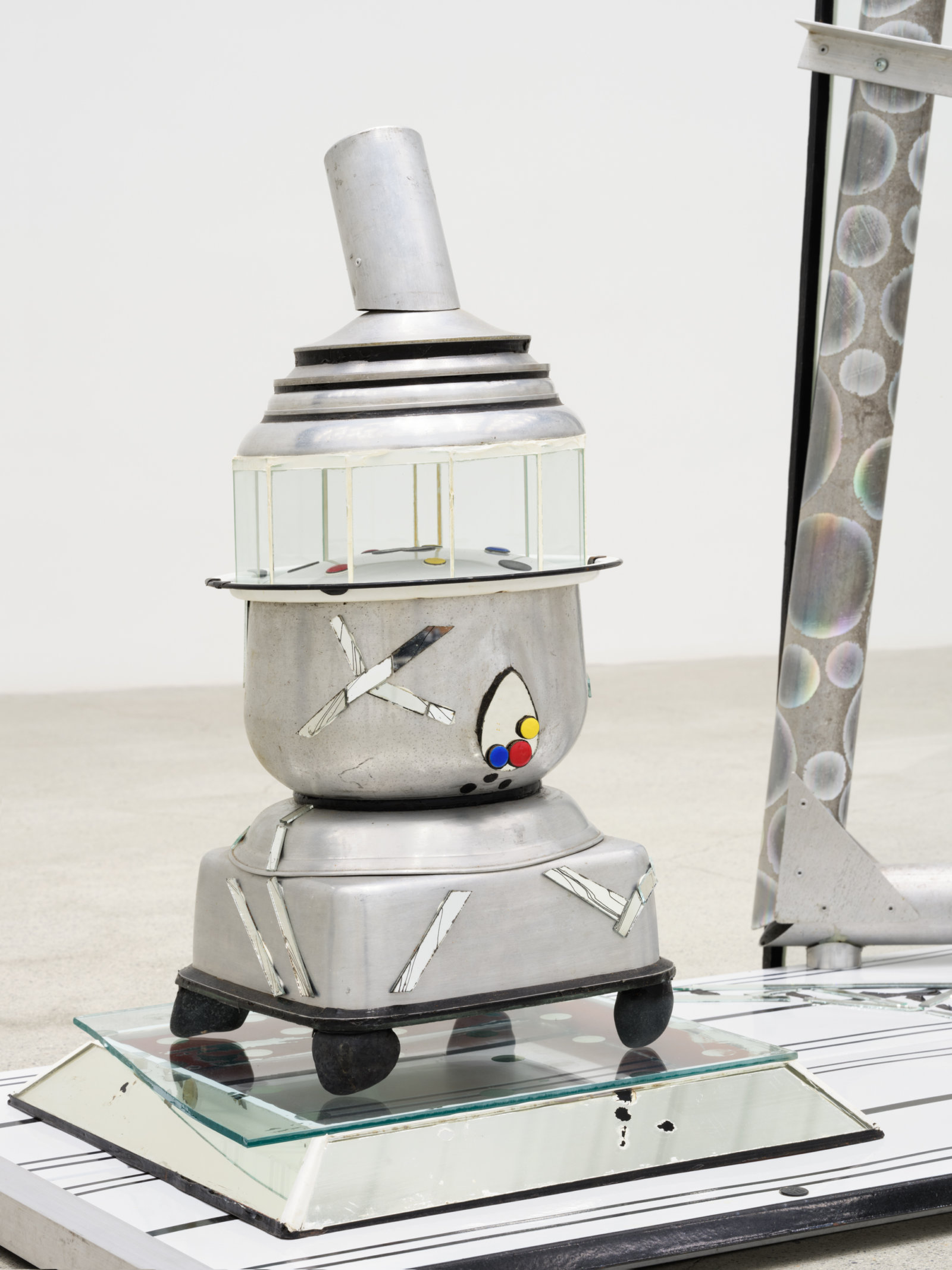 Jerry Pethick, One Side of Seurat (detail), 1983, enamelled steel, aluminum, mirror, glass, silicone seal, etched spectrafoil, enamelled copper, 86 x 95 1/2 x 45 in. (218 x 243 x 114 cm)