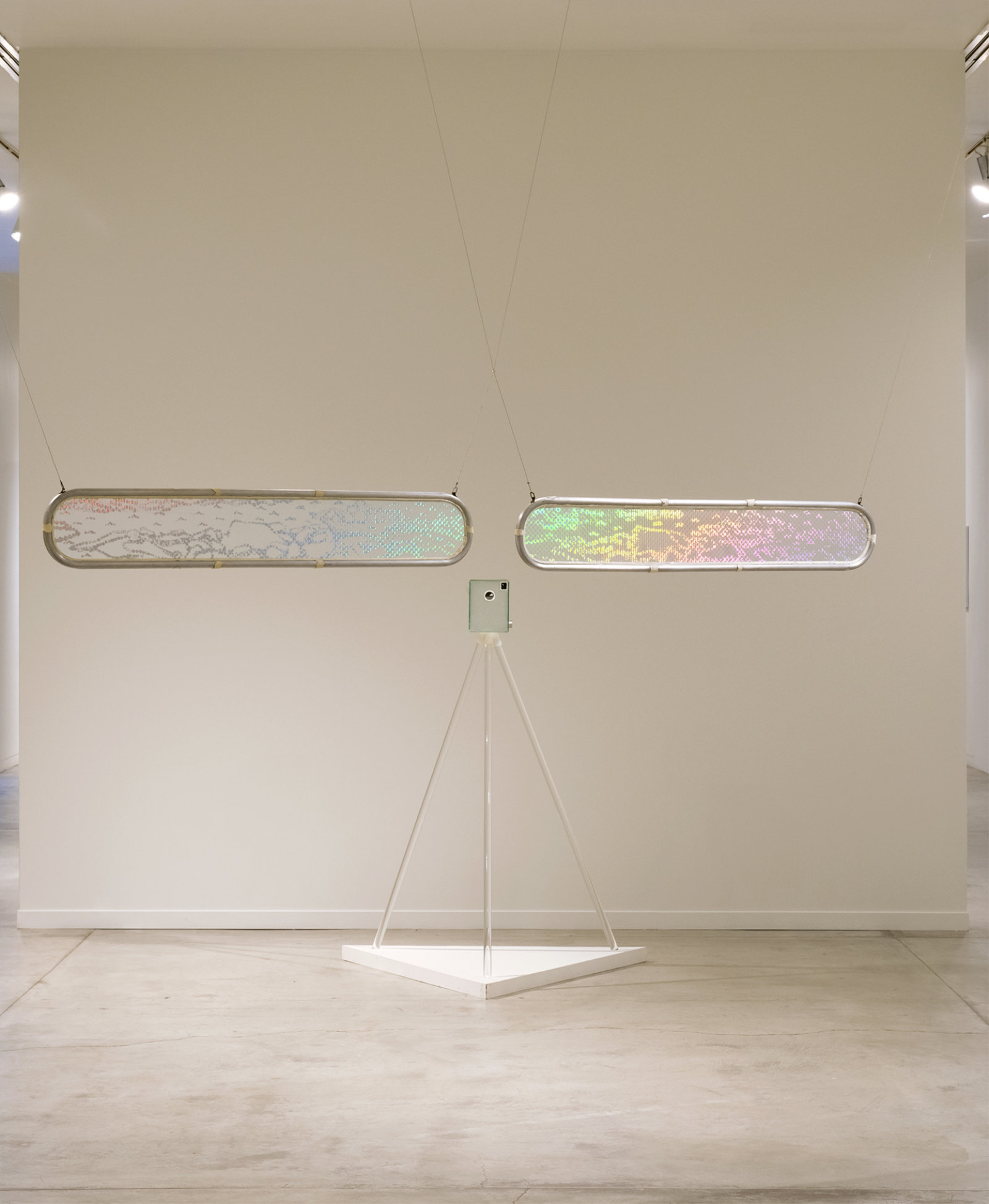 Jerry Pethick, Snow Glasses, 1978–1979, glass, etched diffraction grating, aluminum, silicone sealant, 117 x 7 in. (229 x 17 cm)