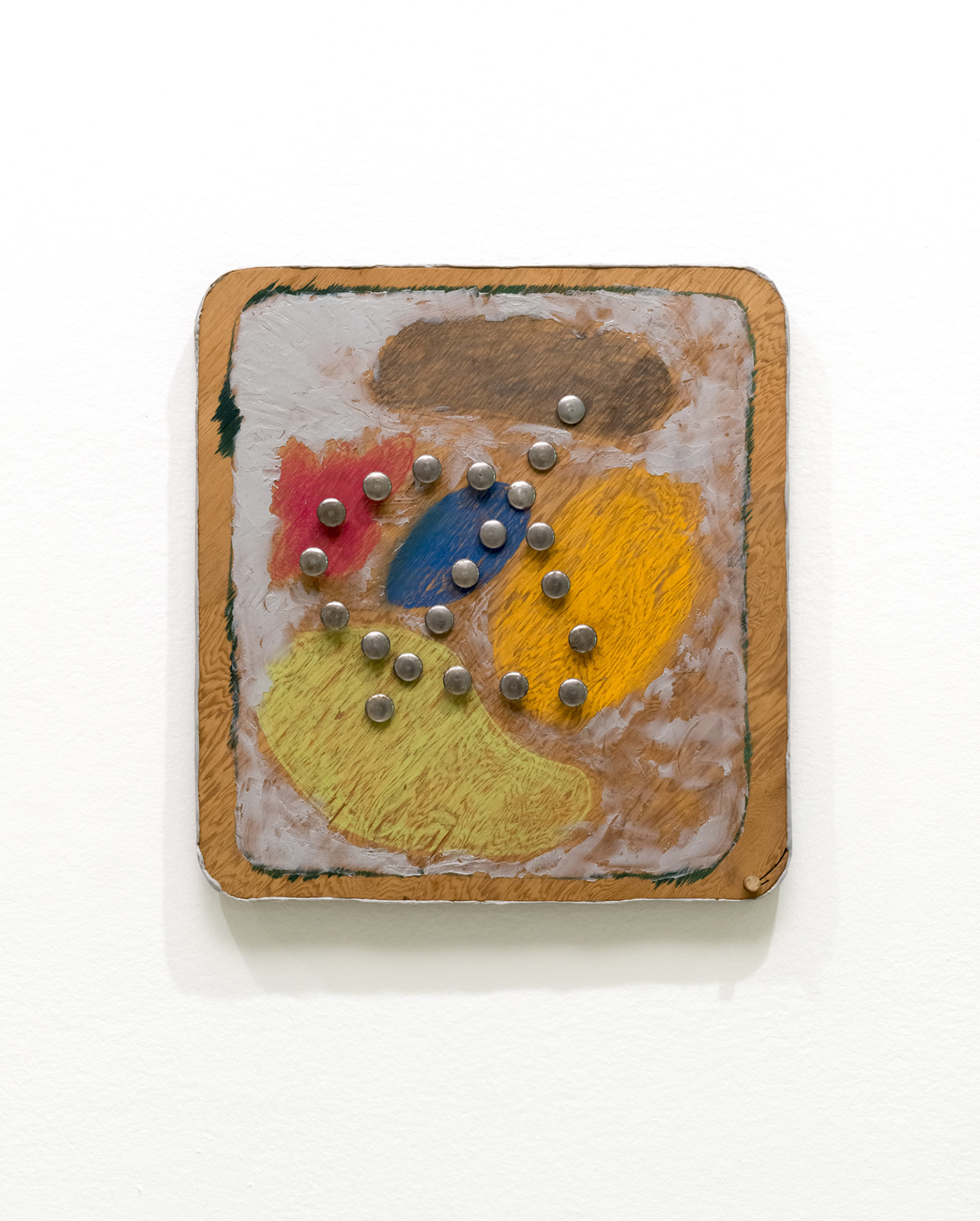 Jerry Pethick, The Still Heart, 1993, wood, metal, paint, silicone, crayon, 15 x 16 x 1 in. (38 x 41 x 3 cm)
