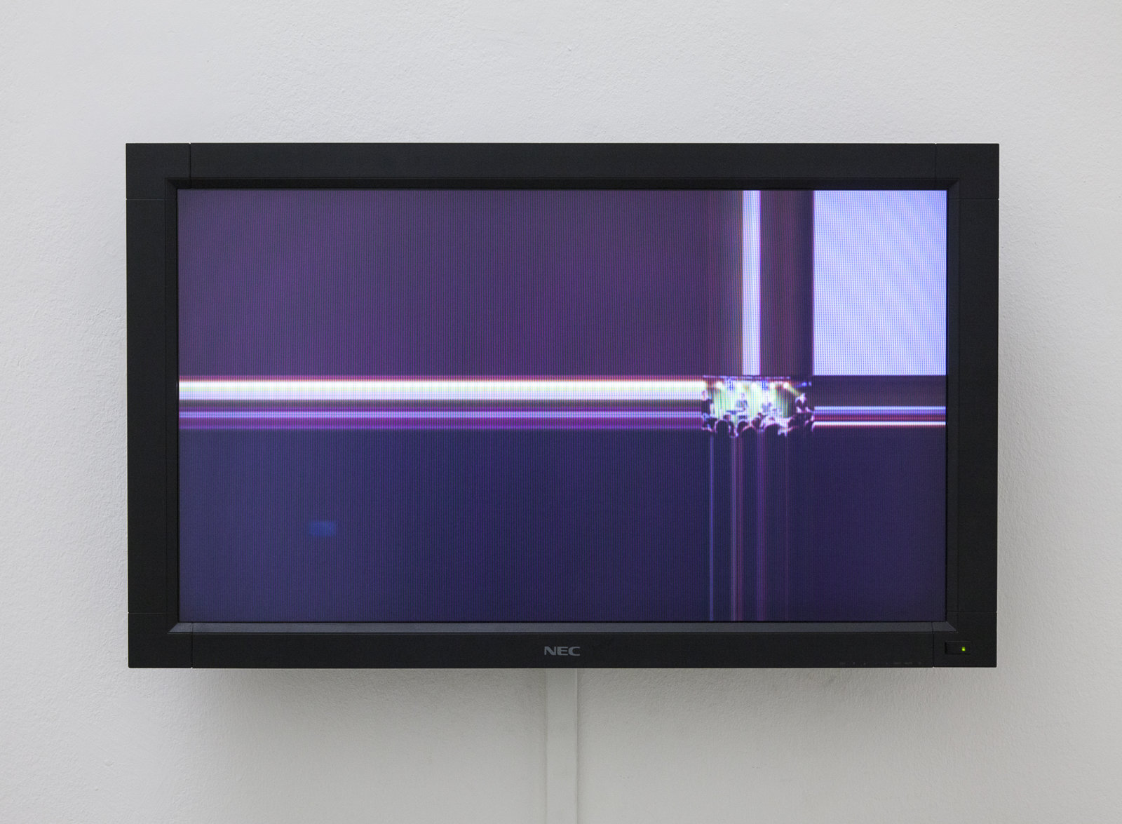 Judy Radul, A CONTAINER CONTAINING NOT ONE TV (detail), 2013, powder coated steel, CRT television, 2 flatscreen televisions, local television signal, remote control, two live video cameras, maxmsp patch, dimensions variable. Installation view, This	is	Television,	Daadgalerie,	Berlin,	Germany, 2013