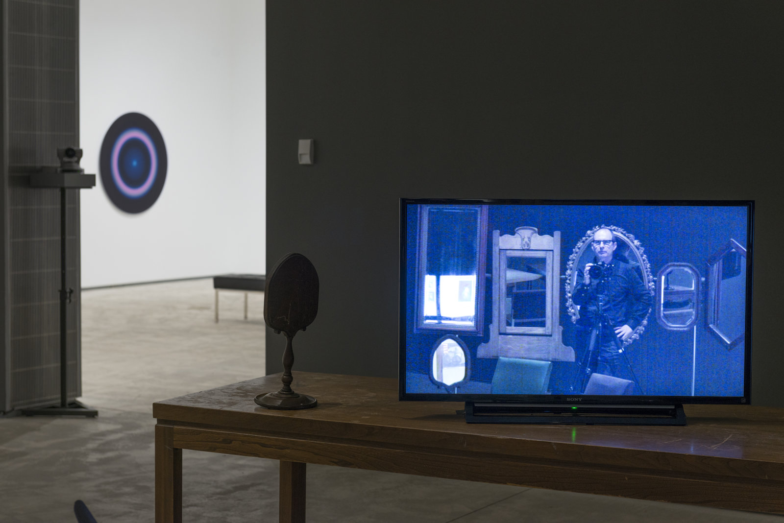 Judy Radul, Closeup, The Breakdown, 2015, monitors, high definition colour pan/tilt/zoom cameras, computer, switcher, converters, dimensions variable. Installation view, Judy	Radul:	Closeup,	The	Breakdown,	Agnes Etherington	Art	Centre,	Kingston,	ON, 2015