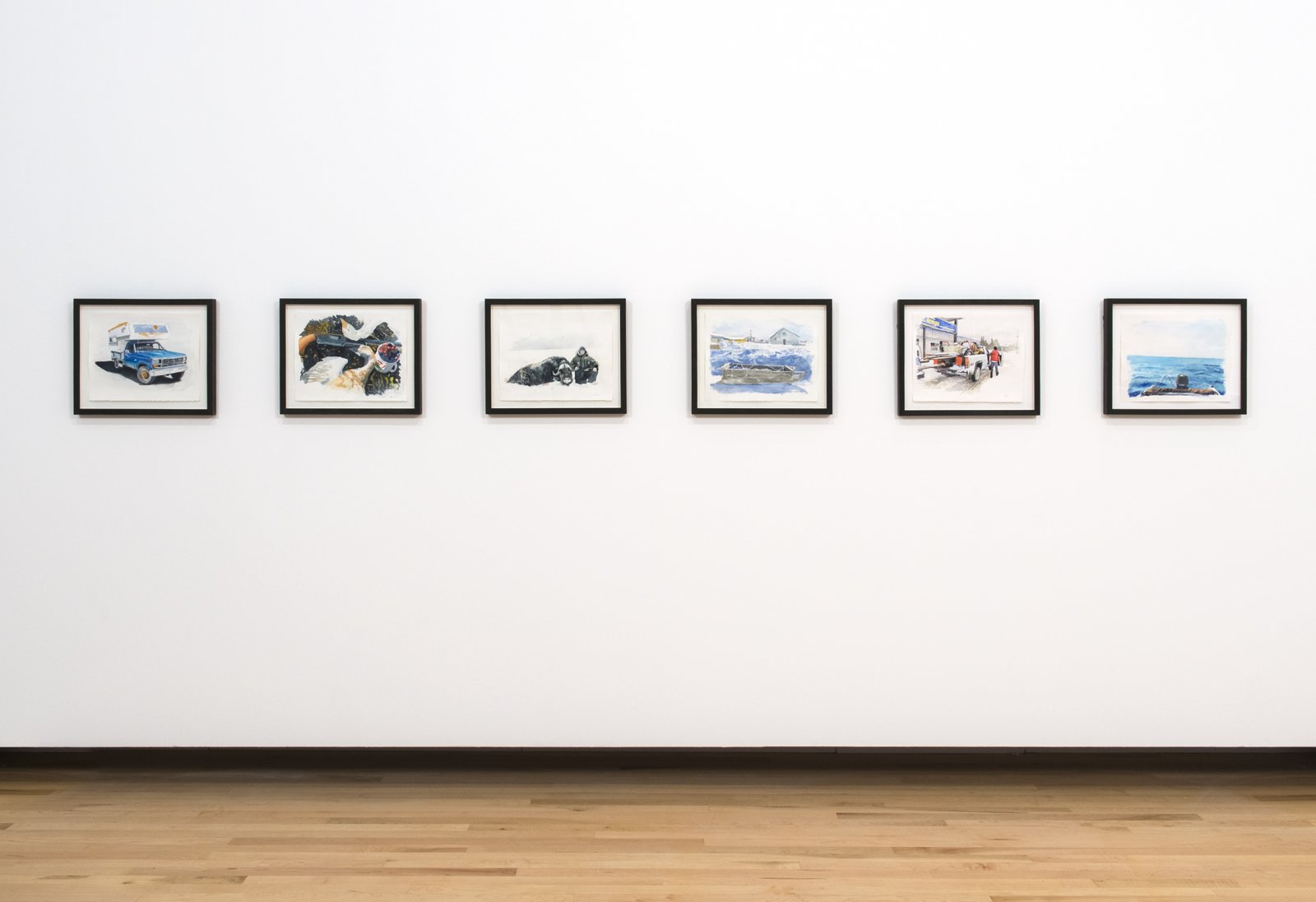 Kevin Schmidt, A Sign in the Northwest Passage (Watercolours), 2010, watercolour on paper, 15 x 19 in. (38 x 48 cm). Installation view, The Commons, Kamloops Art Gallery, Kamloops, Canada, 2015
