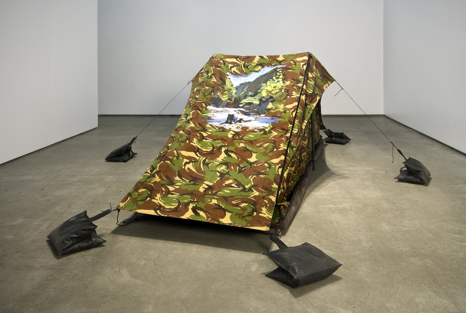 Kevin Schmidt, Disappearing Act (10 Mile Creek), 2009, canvas tent, acrylic print, 24 x 96 x 48 in. (61 x 244 x 122 cm)