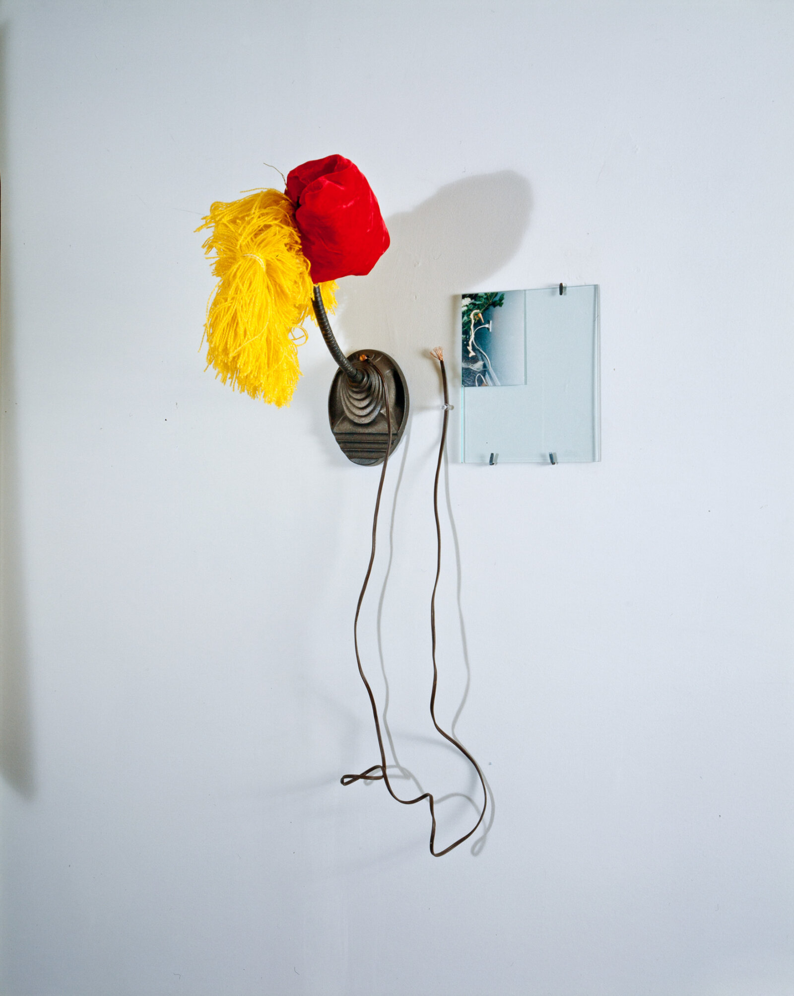 Jessica Stockholder, “Self portrait”, 1996, lamp base, velvet, mop head, cord, glass, photograph, 41 x 18 x 14 in. (104 x 46 x 36 cm)