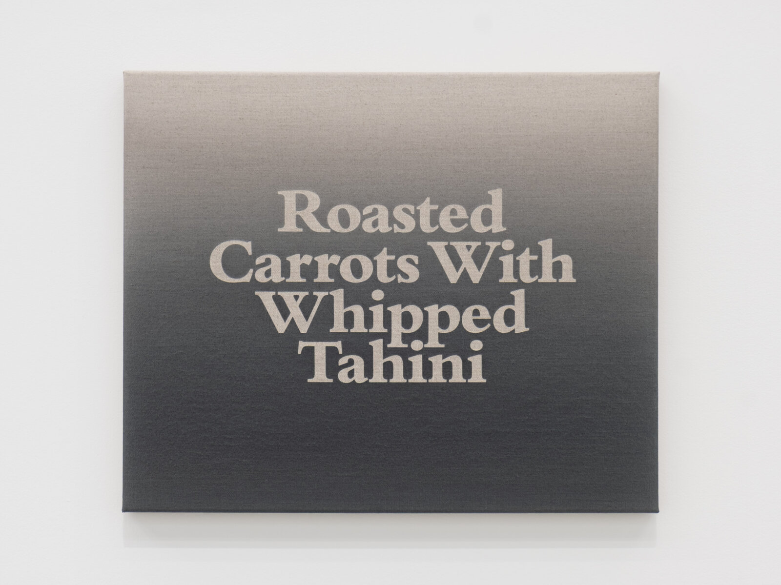 Ron Terada, Roasted Carrots With Whipped Tahini, 2025, acrylic on linen, 14 x 17 in. (36 x 43 cm)