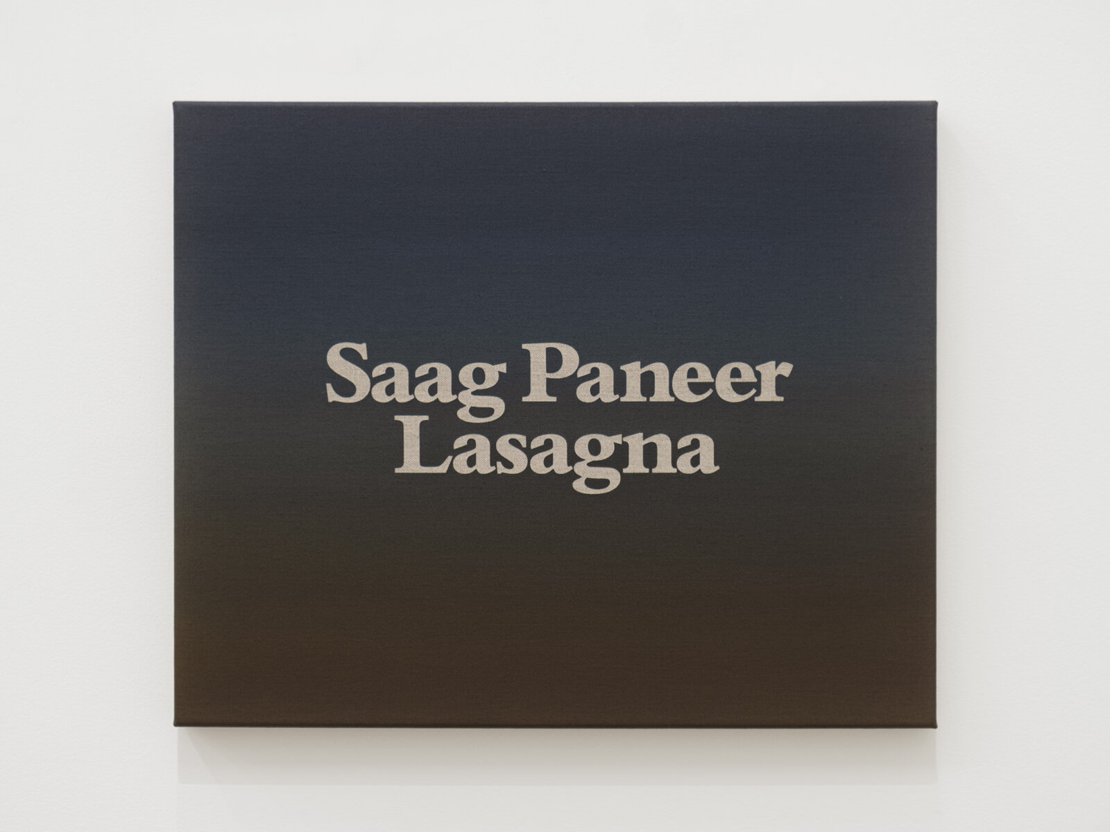 Ron Terada, Saag Paneer Lasagna, 2025, acrylic on linen, 14 x 17 in. (36 x 43 cm)