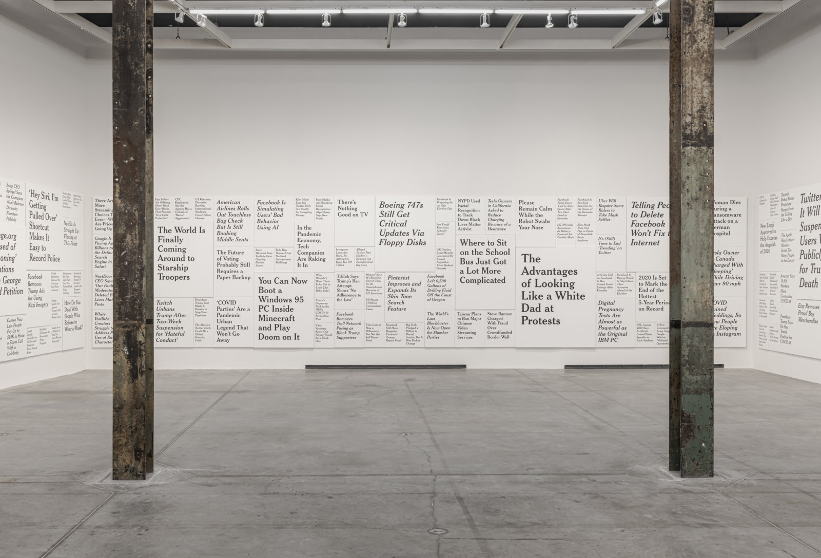 Ron Terada, TL; DR, 2020–2022, acrylic on canvas, 325 paintings, 120 x 2424 in. (305 x 6157 cm)