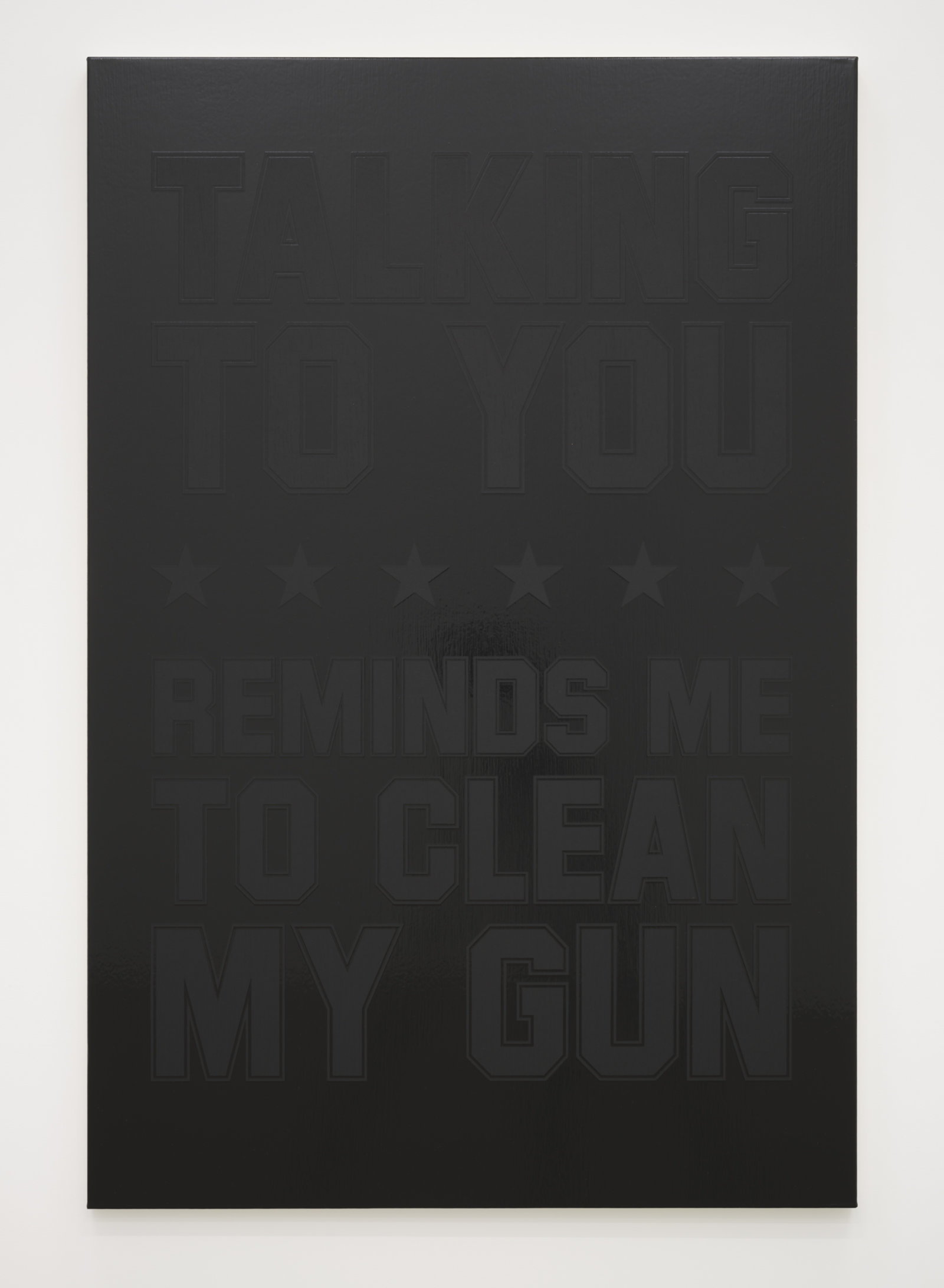 Ron Terada, Talking To You Reminds Me To Clean My Gun, 2023, acrylic on canvas, 54 x 36 in. (137 x 91 cm)