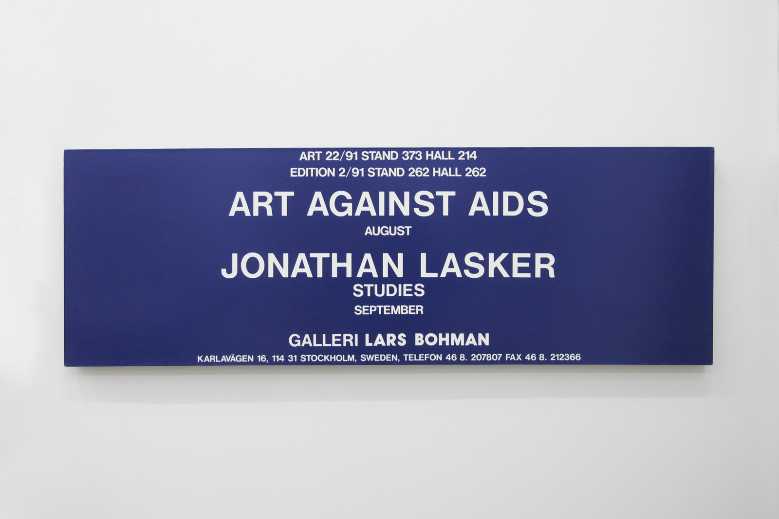 Ron Terada, Untitled (Ad Painting: Galerie Lars Bohman), 1993, acrylic on linen, 18 x 54 in. (46 x 137 cm)