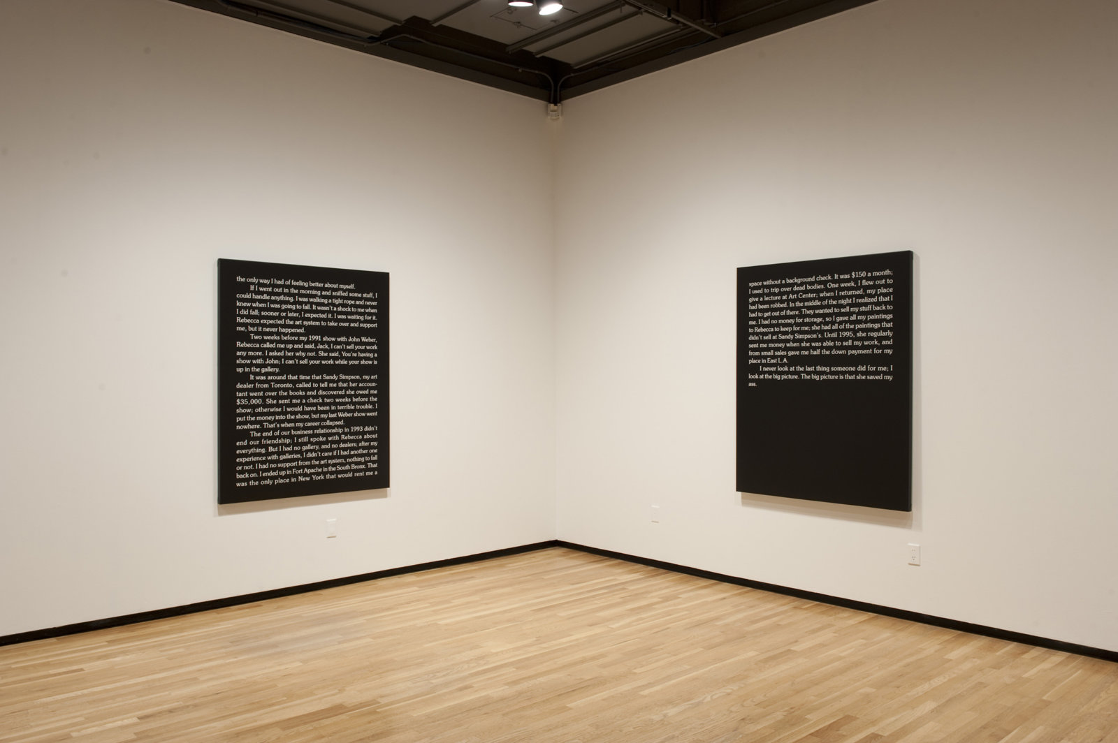 Ron Terada, Jack, 2010, acrylic on canvas, each 60 x 48 in. (152 x 122 cm). Installation view, Who I Think I Am, Walter Phillips Gallery, Banff, AB, 2010
