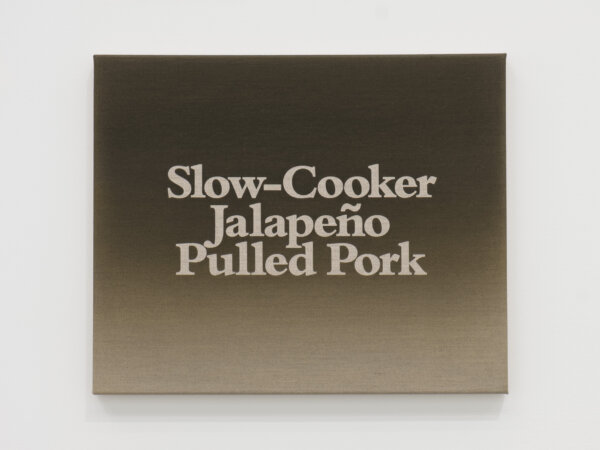 Ron Terada, Slow-Cooker Jalapeño Pulled Pork, 2025, acrylic on linen, 14 x 17 in. (36 x 43 cm)