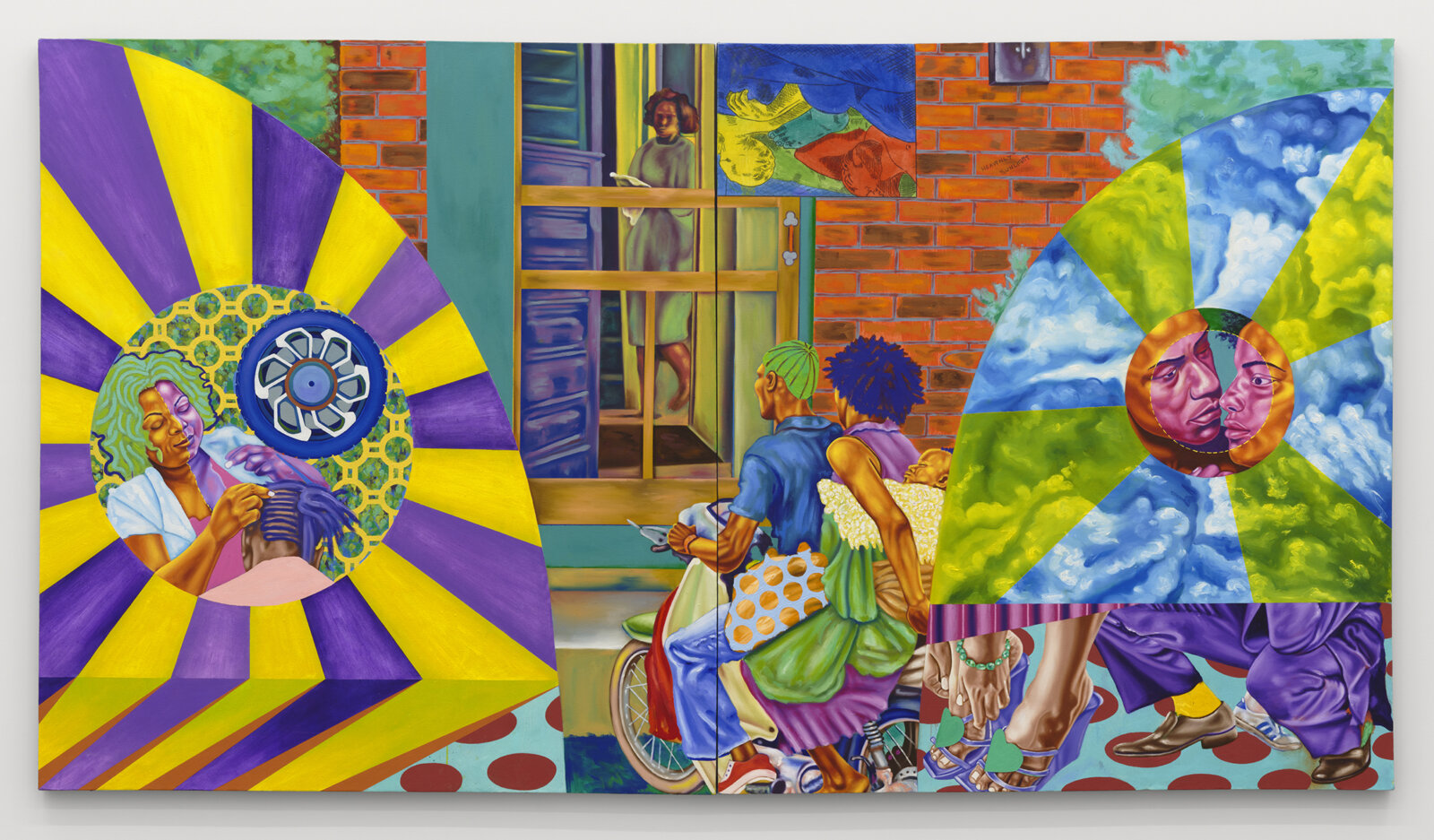 Chukwudubem Ukaigwe, Beats per Minute, Kilometres per Hour, 2025, oil on canvas, diptych, 60 x 108 in. (152 x 274 cm)