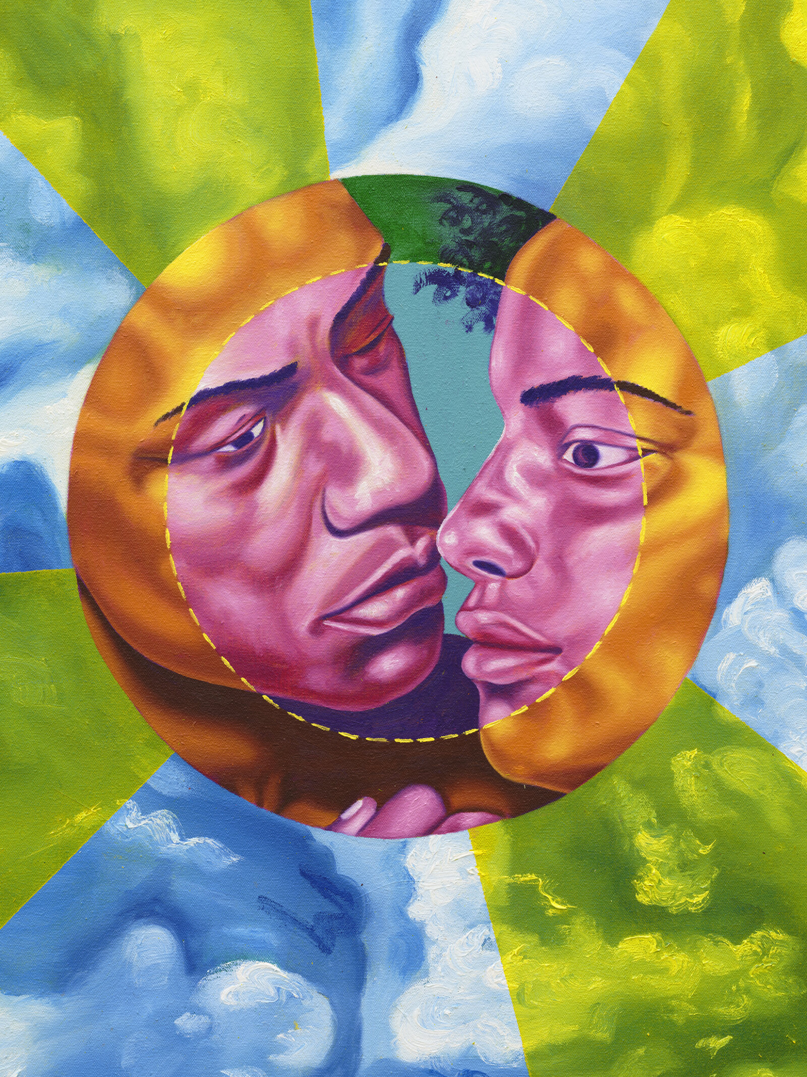 Chukwudubem Ukaigwe, Beats per Minute, Kilometres per Hour (detail), 2025, oil on canvas, diptych, 60 x 108 in. (152 x 274 cm)