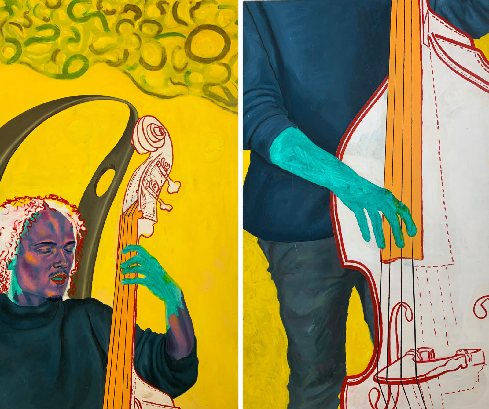 Chukwudubem Ukaigwe, Due Time 2&amp;4, 2019, oil on canvas, diptych 60 x 72 in. (152 x 183 cm), each 60 x 36 in. (152 x 91 cm)