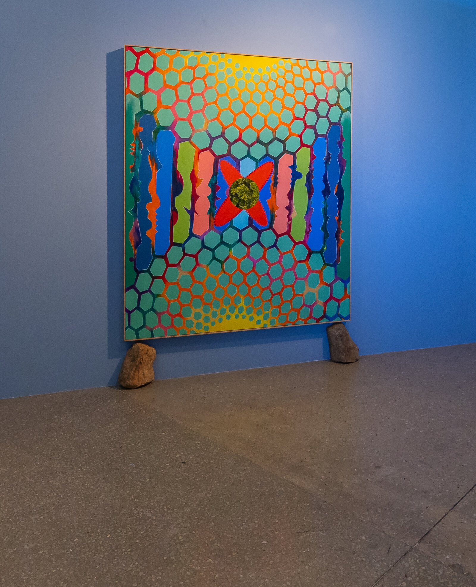 Chukwudubem Ukaigwe, Konstant K / Hymn for T.A. / Blues 7, 2023, oil on canvas, 72 x 60 in. (183 x 152 cm). Installation view, The Norval Sovereign African Art Prize, Norval Foundation, Cape Town, South Africa, 2025