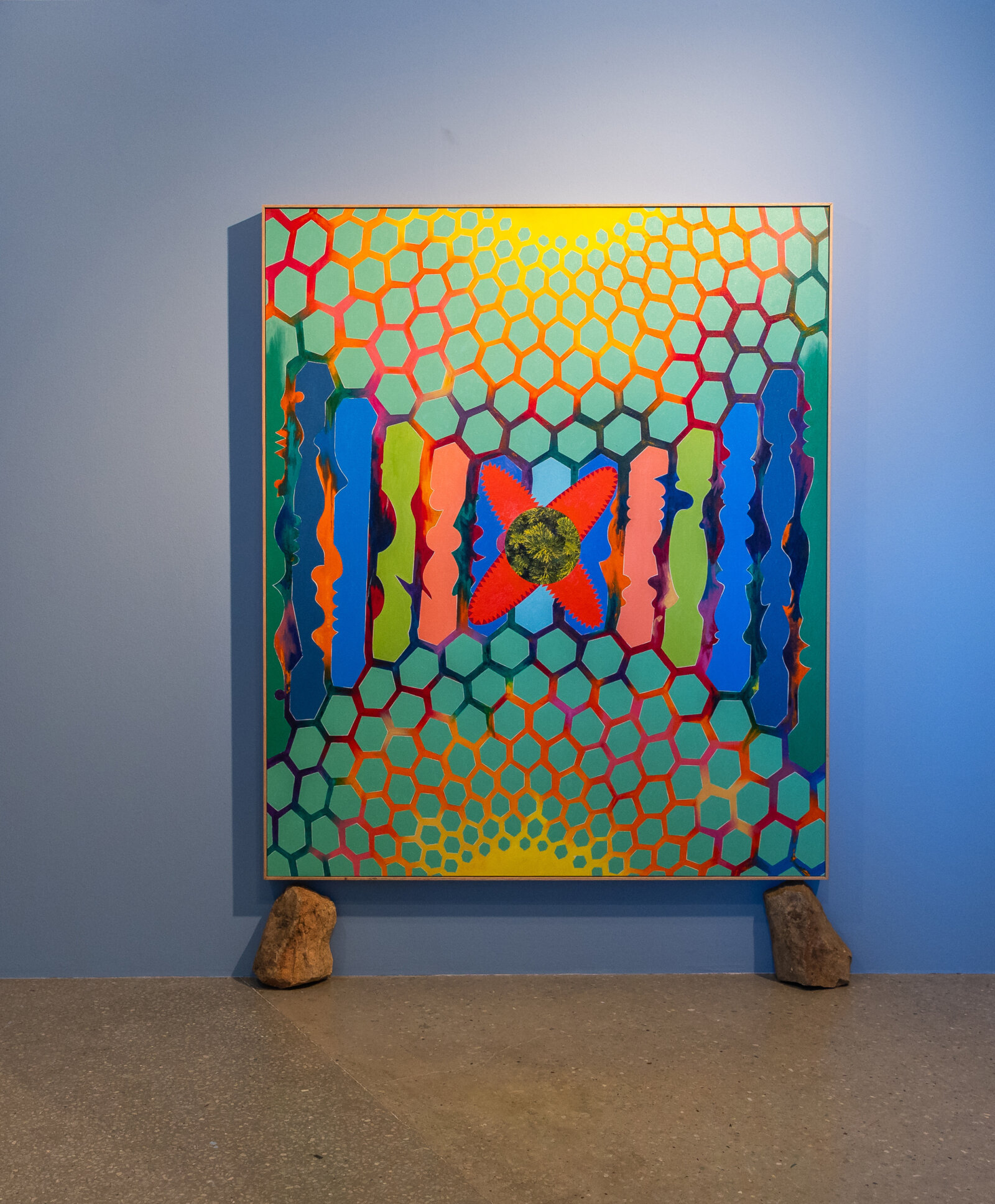 Chukwudubem Ukaigwe, Konstant K / Hymn for T.A. / Blues 7, 2023, oil on canvas, 72 x 60 in. (183 x 152 cm). Installation view, The Norval Sovereign African Art Prize, Norval Foundation, Cape Town, South Africa, 2025