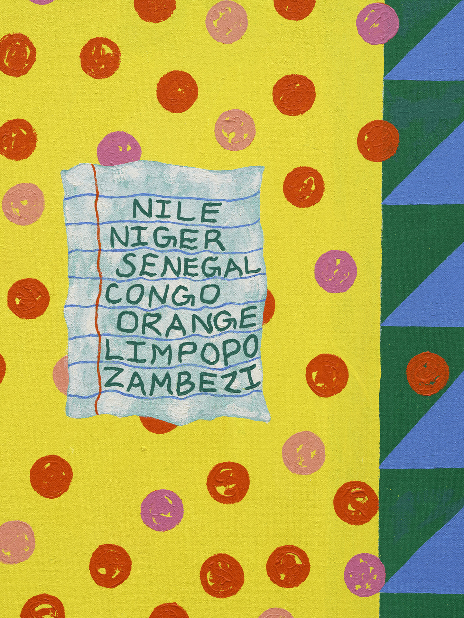 Chukwudubem Ukaigwe, Speaks of Rivers (Titled after Hughes) (detail), 2024, oil on canvas, 48 x 48 in. (122 x 122 cm)