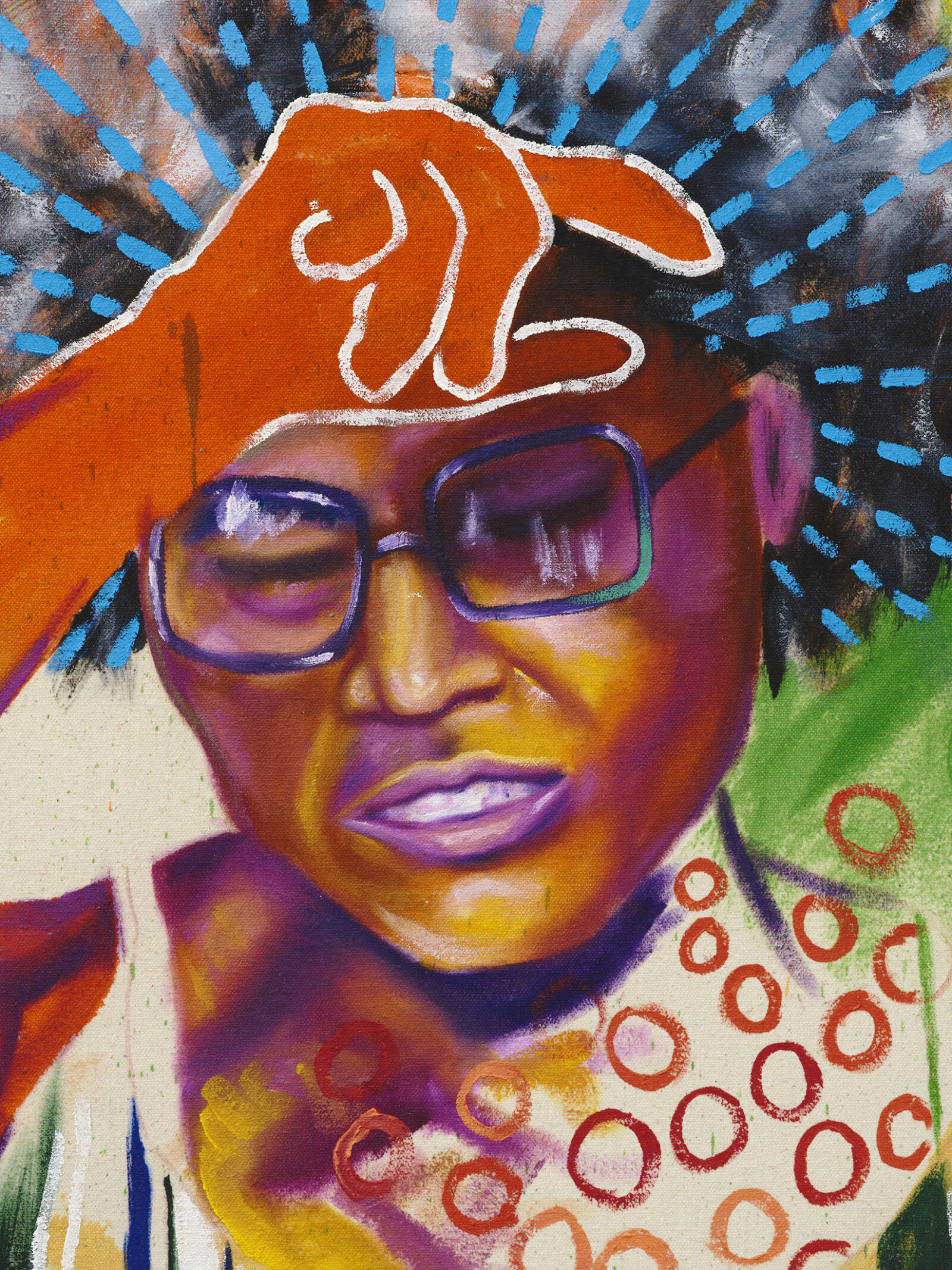 Chukwudubem Ukaigwe, Tangentially Incumbent (detail), 2022, oil on canvas, 54 x 42 in. (136 x 107 cm)