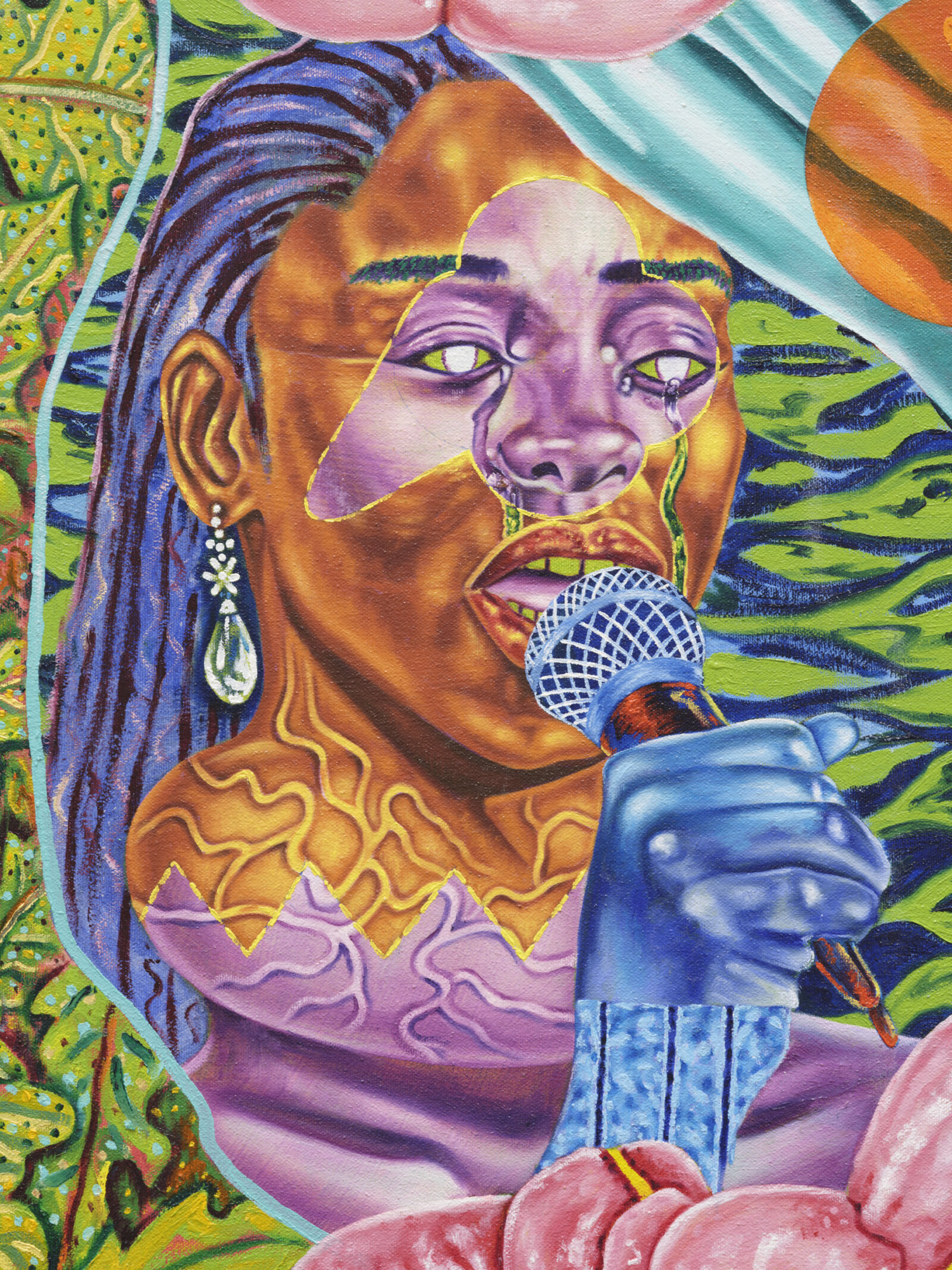 Chukwudubem Ukaigwe, Tercets on a Blues (detail), 2023, oil on canvas, organ, 48 x 48 in. (122 x 122 cm)