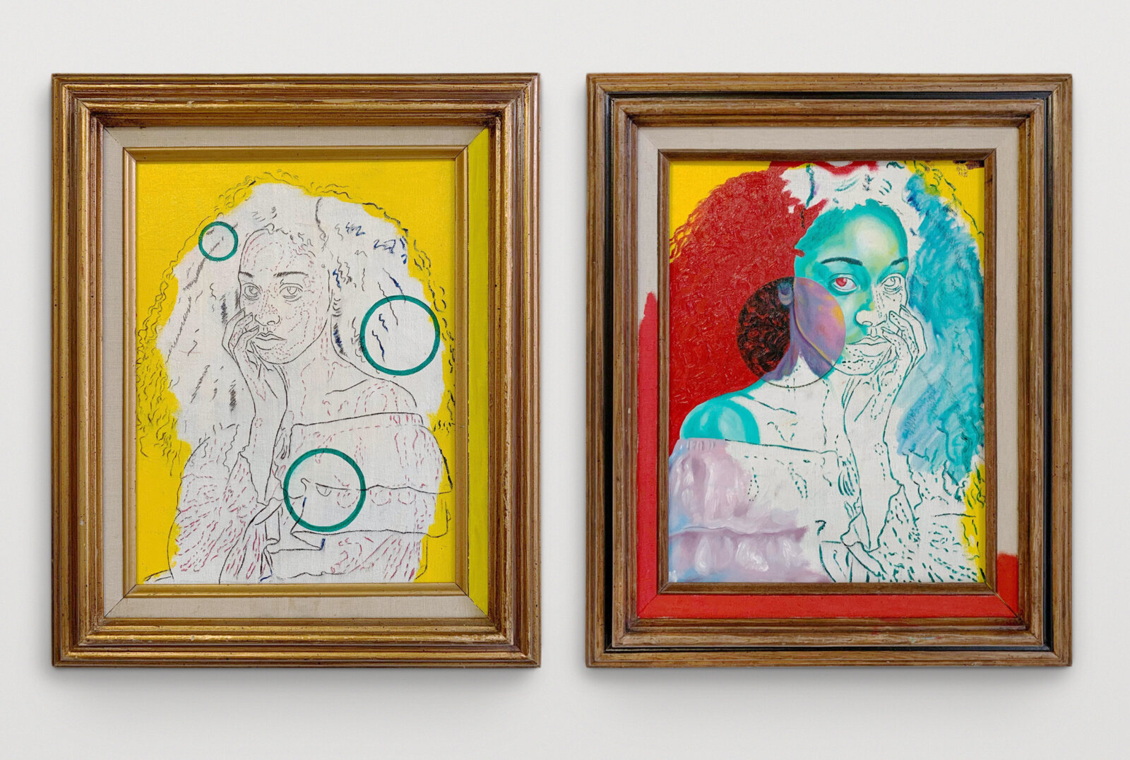 Chukwudubem Ukaigwe, The Sixth &amp; The Seventh, 2020, oil on framed canvas stretched on plexiglas, diptych, each 18 x 12 in. (46 x 31 cm)