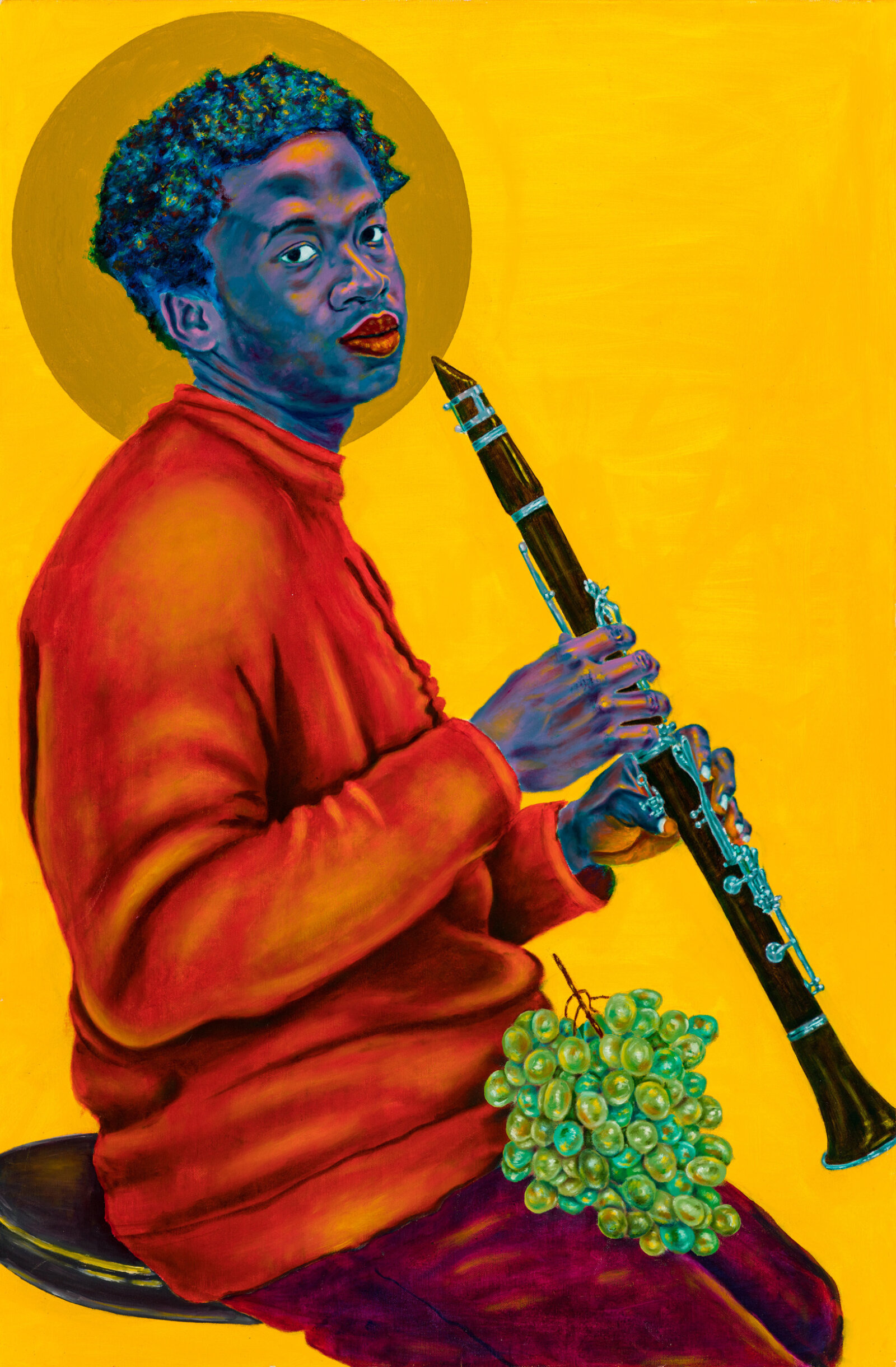 Chukwudubem Ukaigwe, Untitled (With a Clarinet 1), 2018, oil on canvas, 48 x 30 in. (122 x 76 cm)