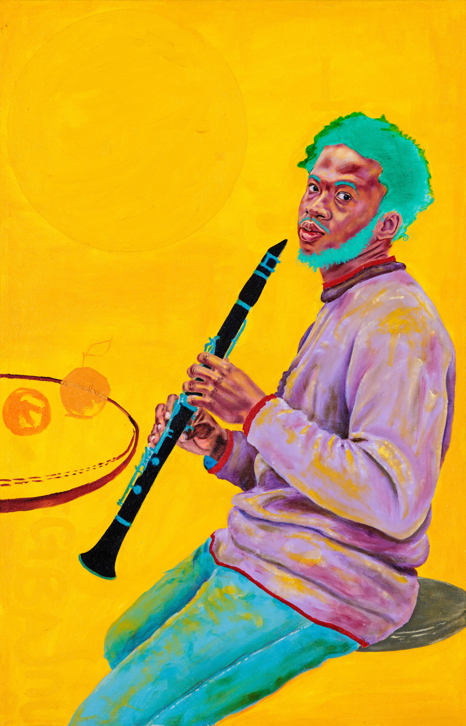 Chukwudubem Ukaigwe, Untitled (With a Clarinet 2), 2018, oil on hand-sewn canvas, 48 x 30 in. (122 x 76 cm)