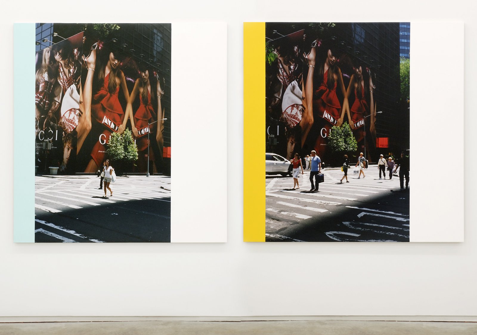 Ian Wallace, 5th Avenue Crosswalk NYC (June 15, 2007) I and II, 2008, 2 photolaminate with acrylic on canvas, each 60 x 60 in. (152 x 152 cm)