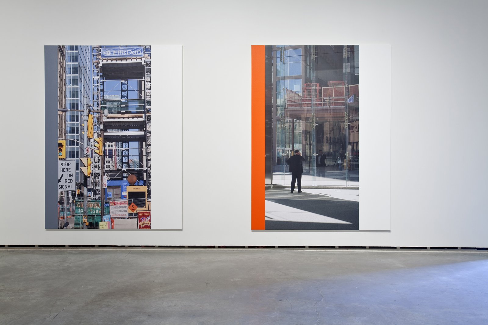 ​Ian Wallace, ​Abstract Paintings I–XII (The Financial District)​, 2010, 12 photolaminate with acrylic on canvas panels, each 96 x 72 in. (244 x 183 cm)​. Installation view, ​The Economy of the Image​, The Power Plant, Toronto, 2010​​ by Ian Wallace