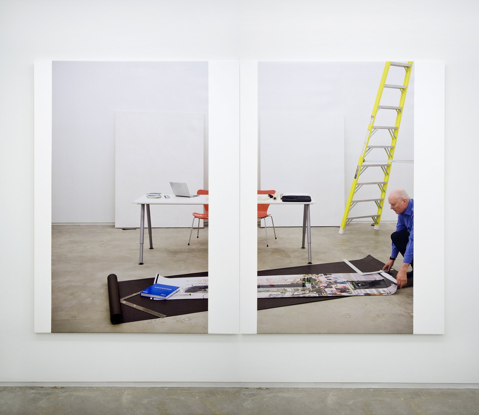 Ian Wallace, At Work 2008, 2008, photolaminate with acrylic on canvas diptych panels, 80 x 120 in. (203 x 305 cm)