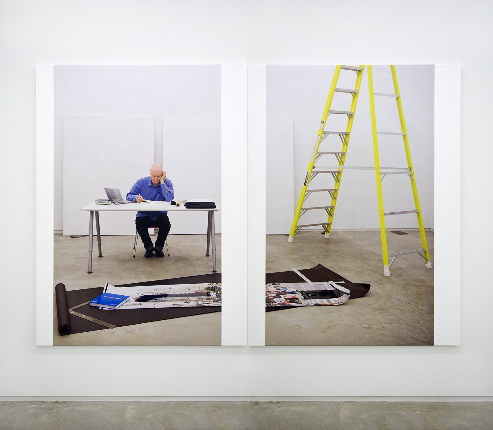 Ian Wallace, At Work 2008, 2008, photolaminate with acrylic on canvas diptych panels, 80 x 120 in. (203 x 305 cm)