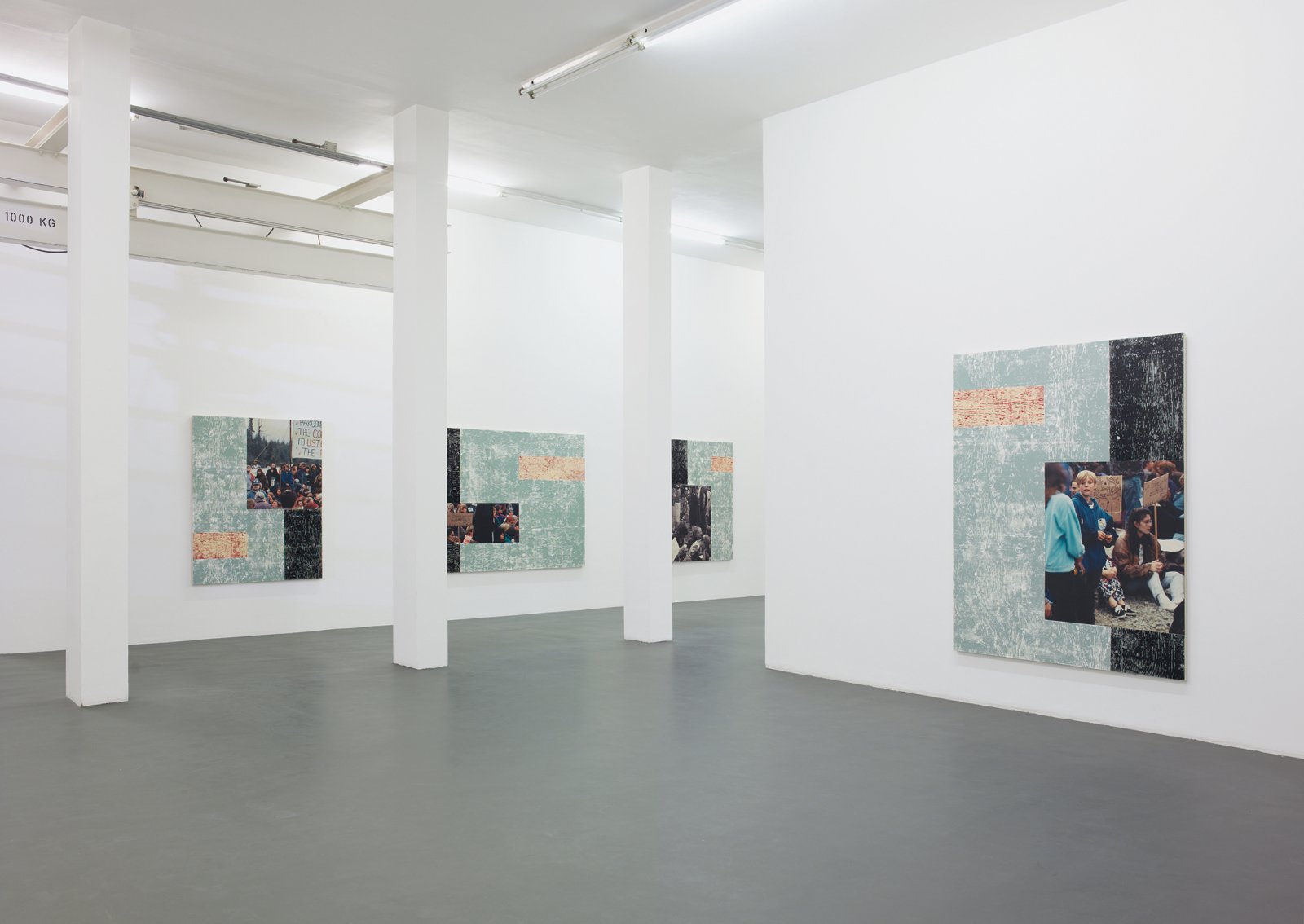​​​Ian Wallace, Clayoquot Protest (August 9, 1993) I–IX, 1993–1995, photolaminate with acrylic on canvas, dimensions variable. Installation view, A Literature of Images, Witte de With, Rotterdam, 2008​​​ by Ian Wallace
