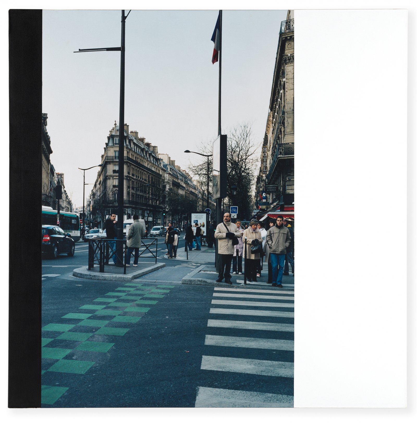 Ian Wallace, Intersection, Paris (January 27, 2007) I, 2007, photolaminate with acrylic on canvas, 72 x 72 x 1 1/8 in. (183 x 183 x 3 cm