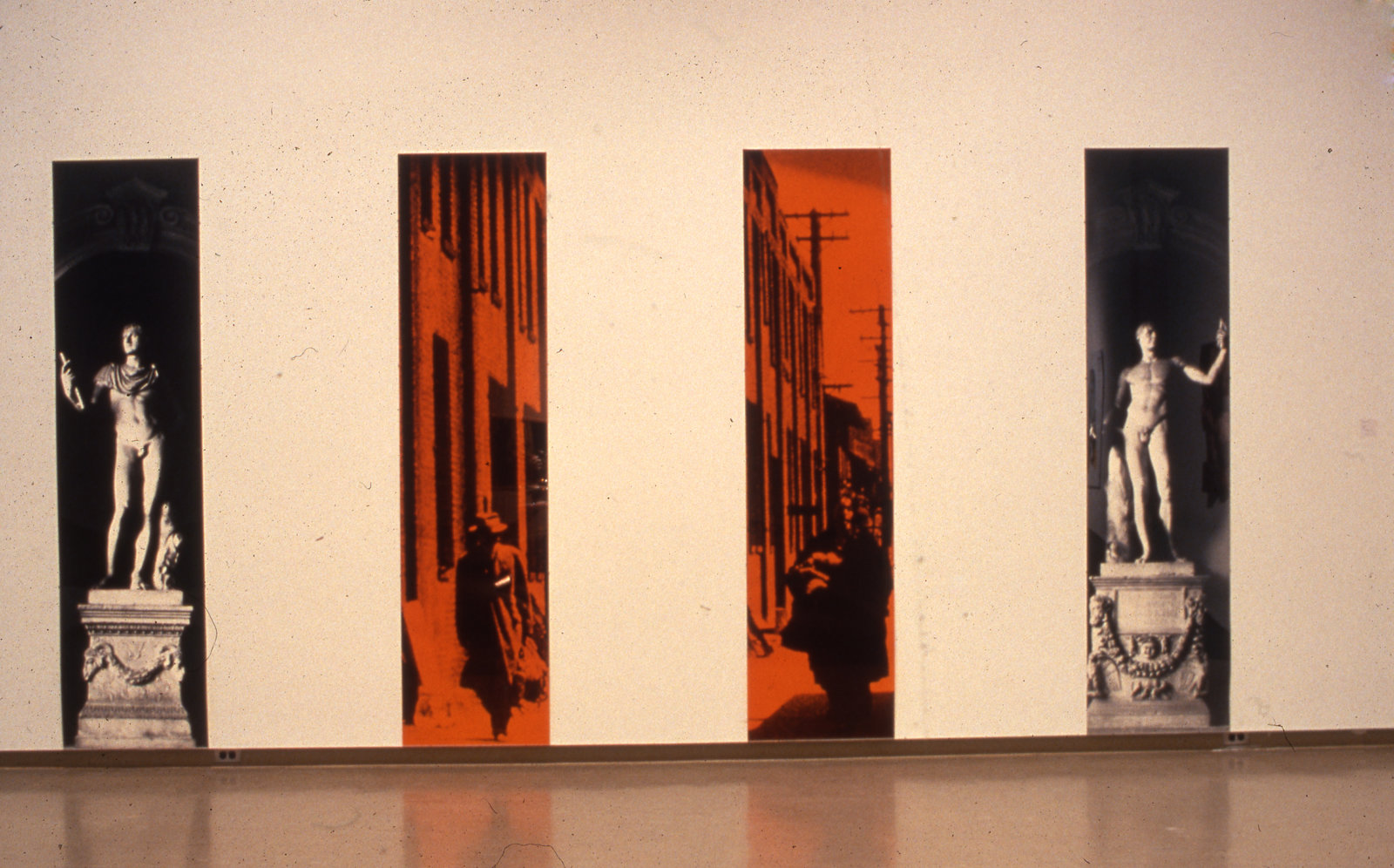 Ian Wallace, The Imperial City, 1986, black and white photomurals with plexiglas, 4 panels, each 116 x 24 in. (293 x 61 cm)