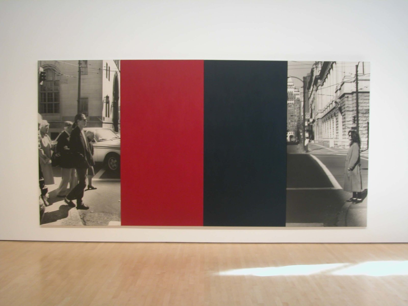 Ian Wallace, At the Crosswalk, 1988, photolaminate and acrylic on canvas, 195 x 110 in. (496 × 279 cm)