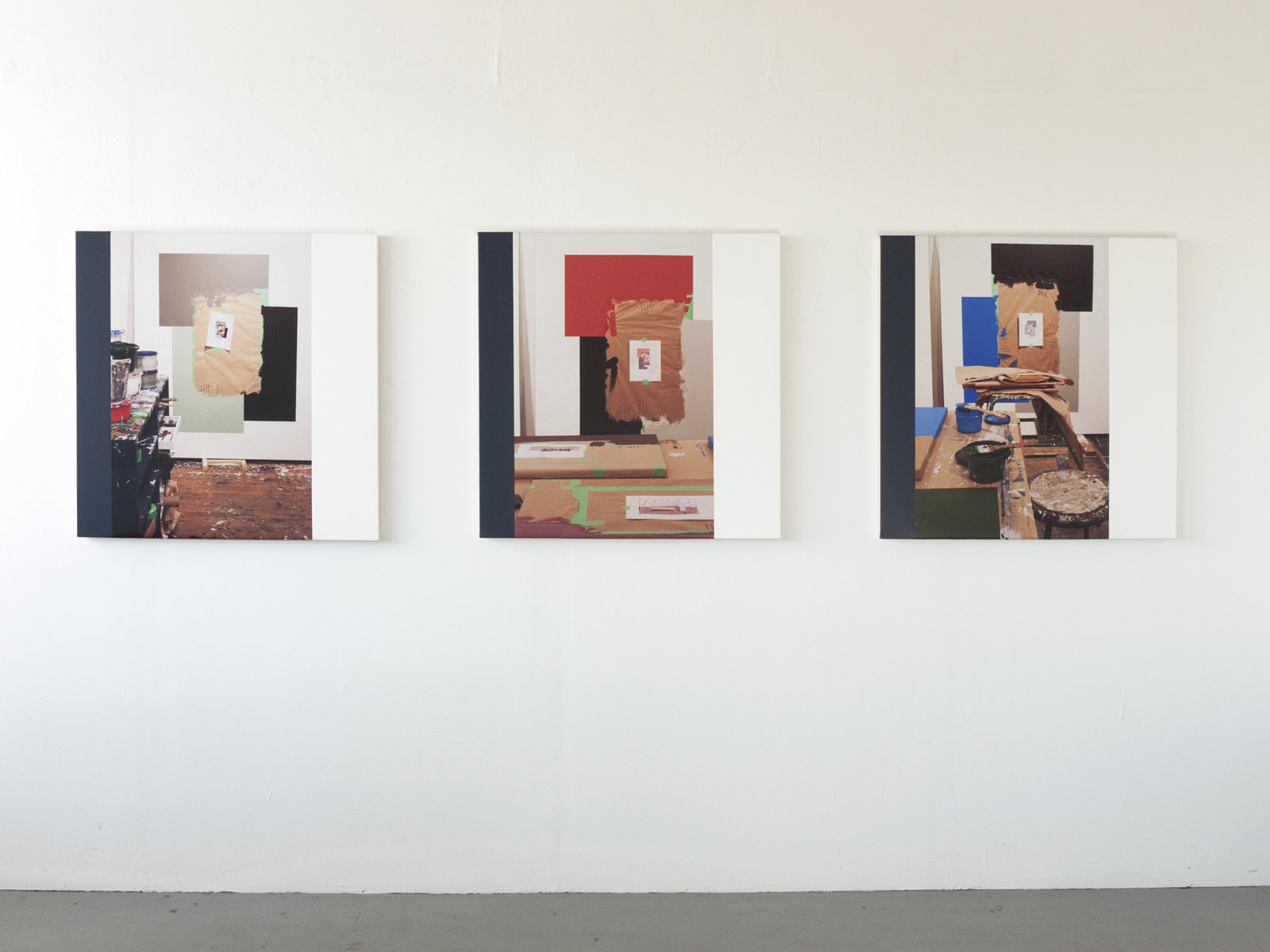 Ian Wallace, Abstract Composition (The Colours I–III), 2012, photolaminate with acrylic on canvas, each 36 x 36 in. (91 x 91 cm)