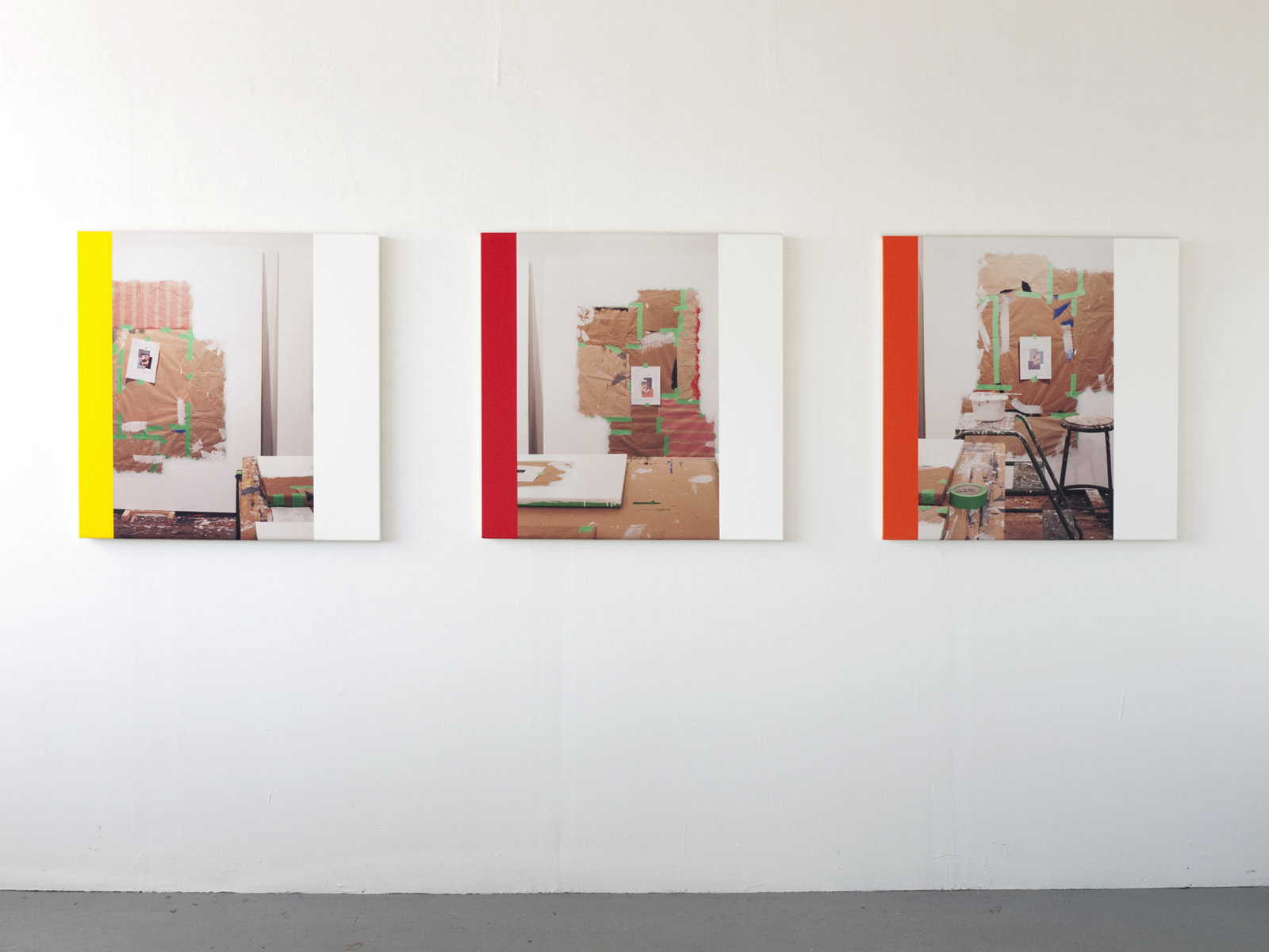 Ian Wallace, Abstract Composition (The Whites I–III), 2012, photolaminate with acrylic on canvas, each 36 x 36 in. (91 x 91 cm)