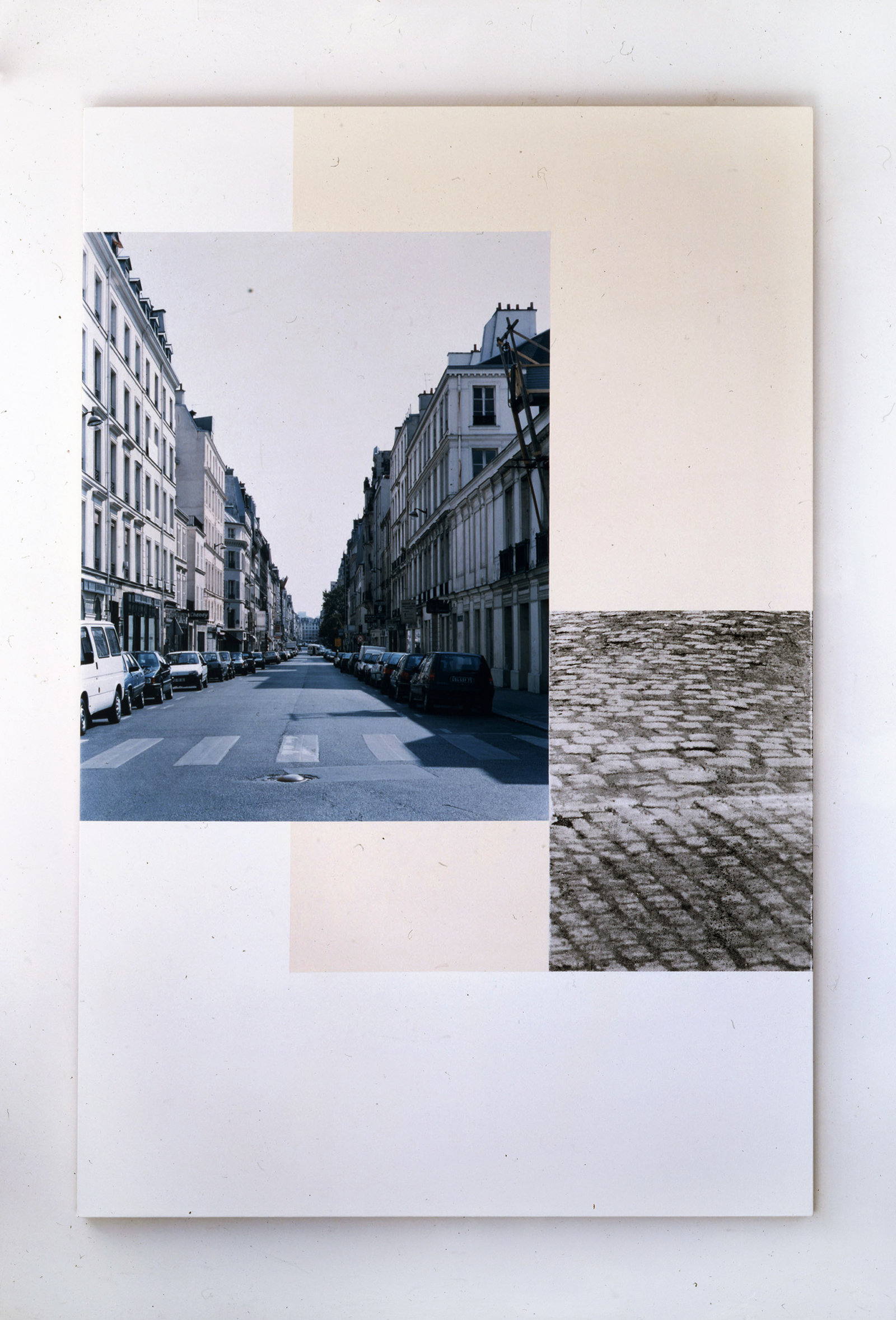 Ian Wallace, Rue Turenne, Paris, 1997, photolaminate, acrylic and silkscreen on canvas, 90 x 60 in. (229 x 152 cm)