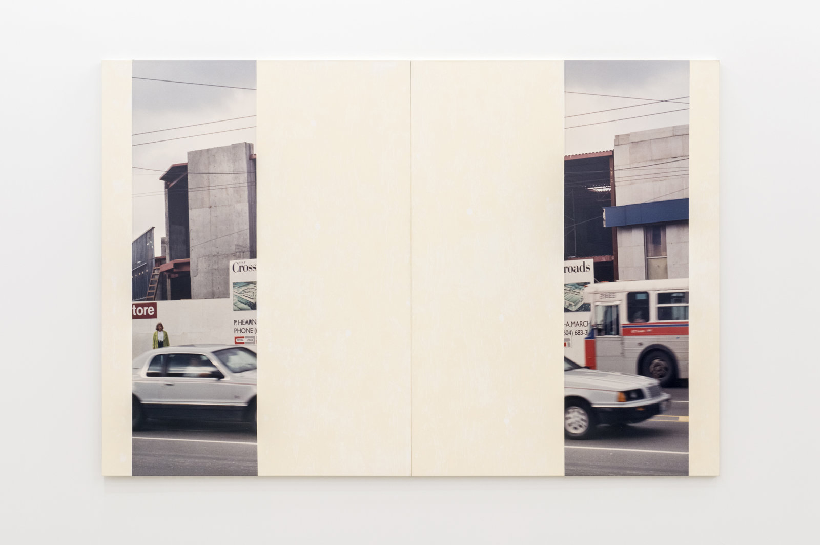 Ian Wallace, In the Street (Cologne Series IV), 1989, diptych, photolaminate with acrylic and monoprint on canvas, 80 x 120 in. (203 x 305 cm)