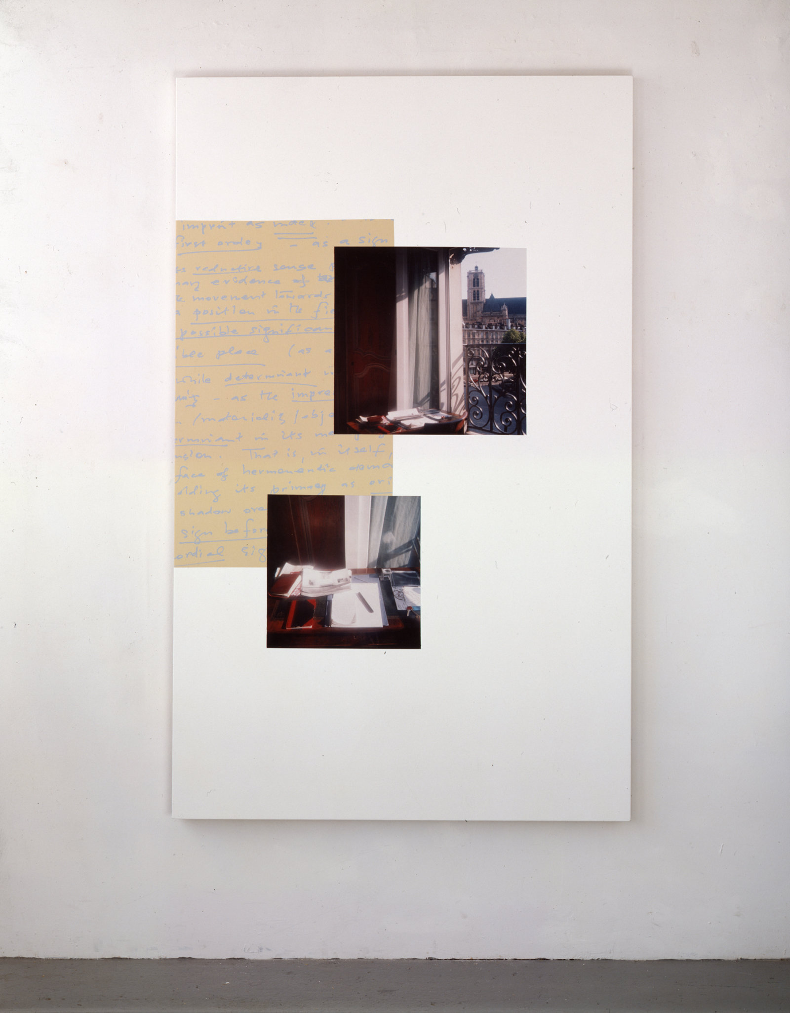 Ian Wallace, Notes on the Imprint, 1996, acrylic and photolaminate on canvas, 78 x 48 in. (198 x 122 cm)